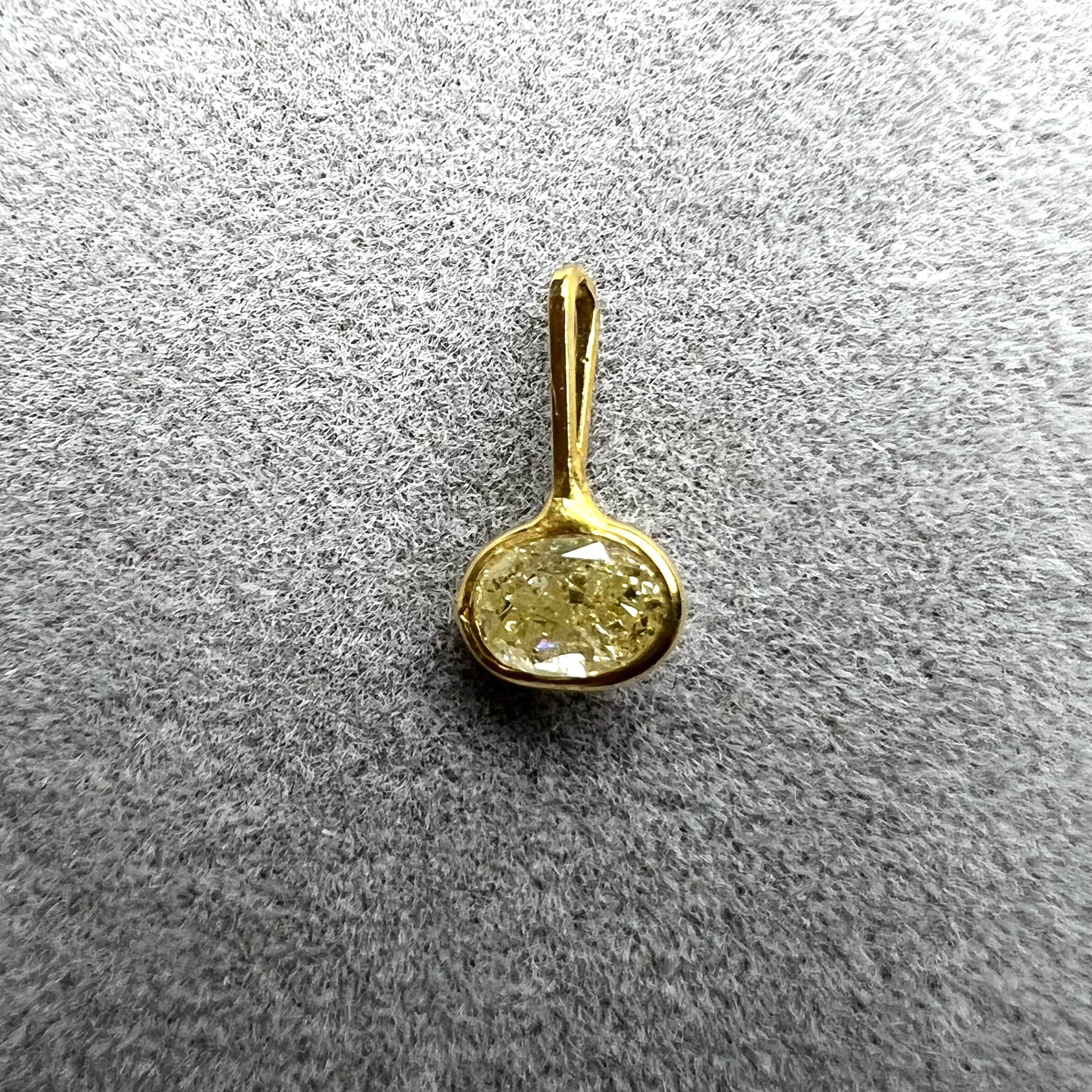 .26CT Oval East West Canary Yellow Diamond Pendant Charm 14K Gold