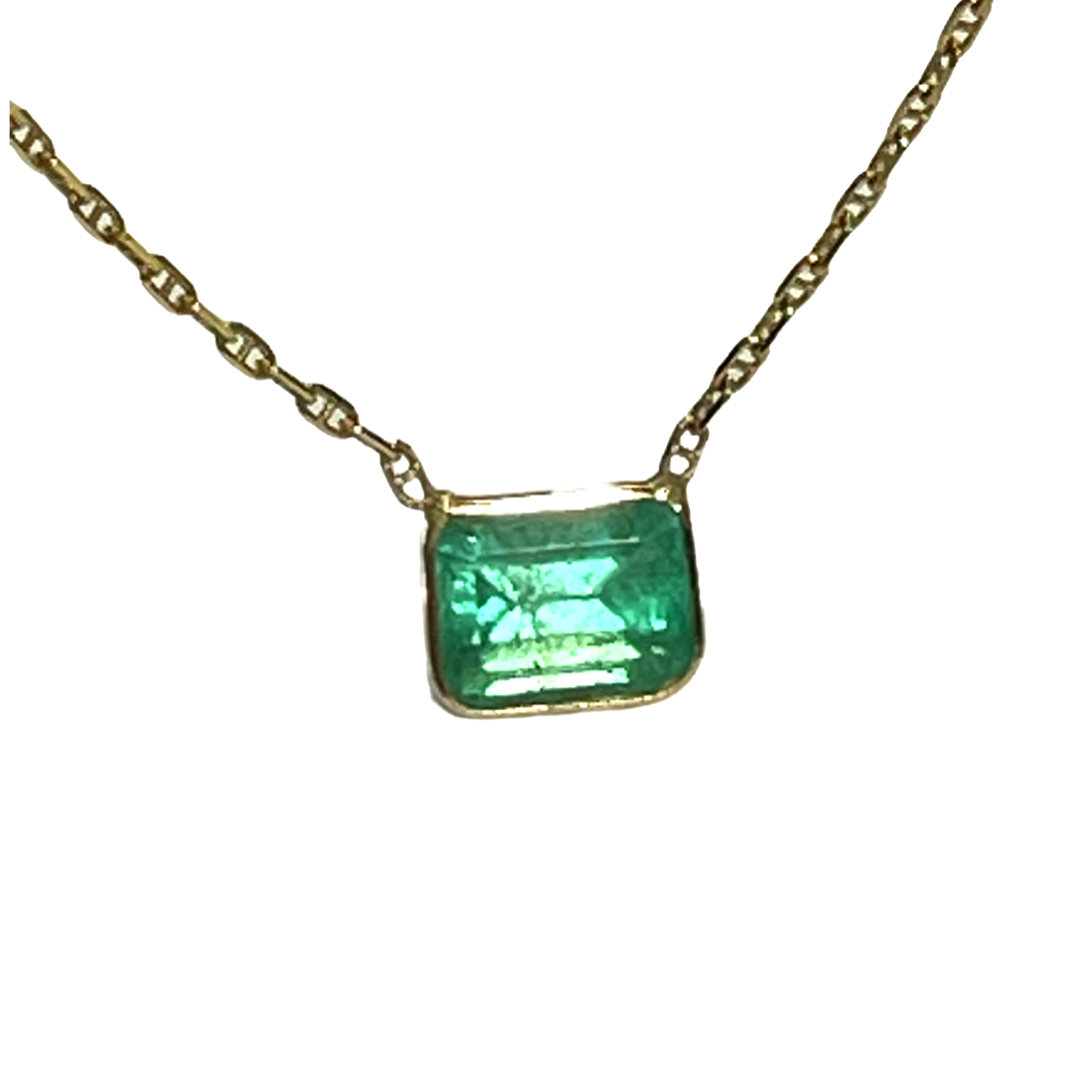 1.4CTS Colombian Emerald 14k Yellow Gold Necklace