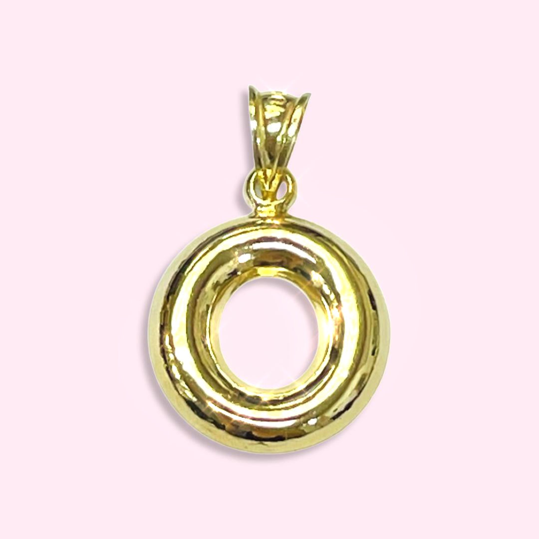 Initial O Puffy  Balloon Letter 10K Yellow Gold Pendant
