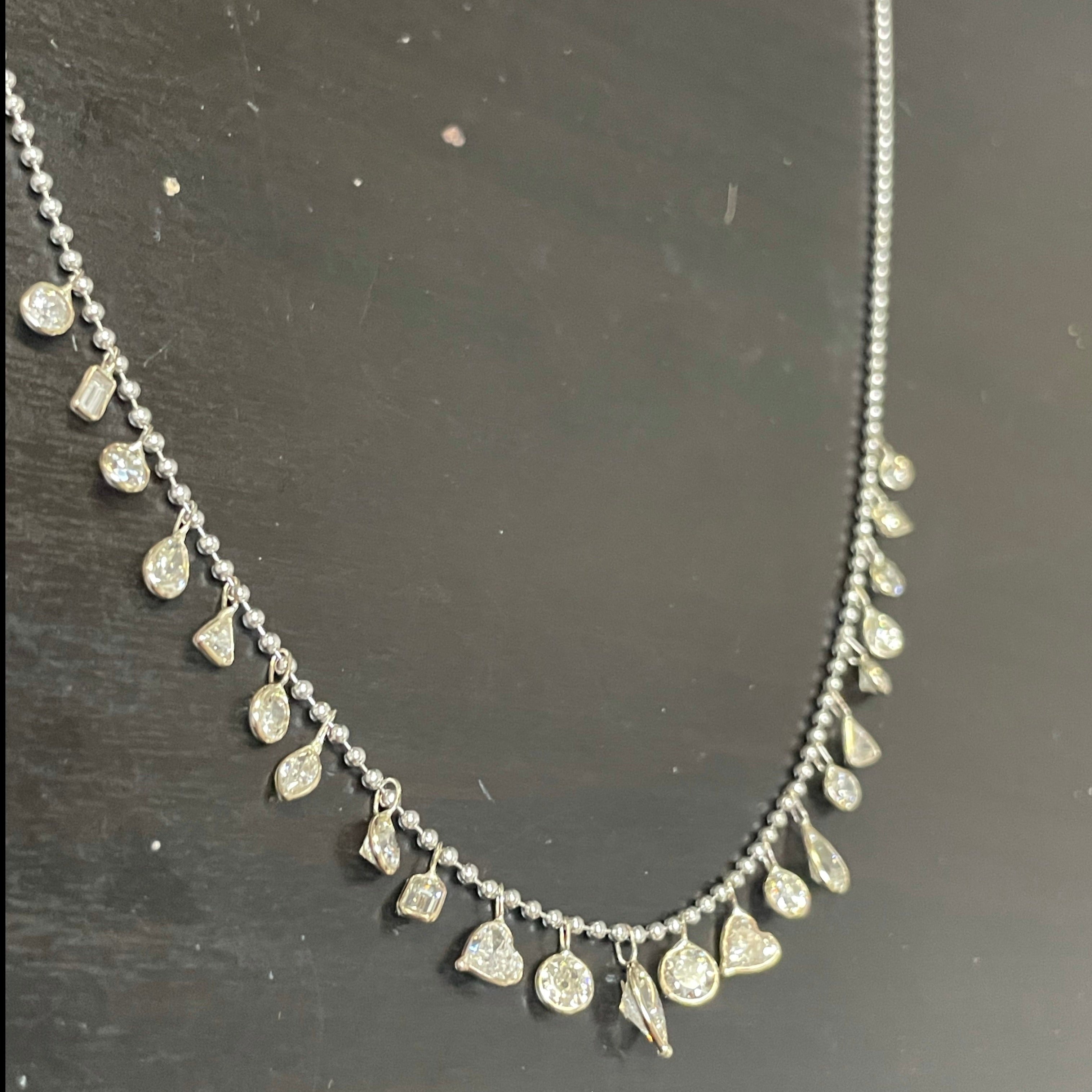 3.8ctw Multi Shape Diamond Fringe 16” 18K White Gold Necklace