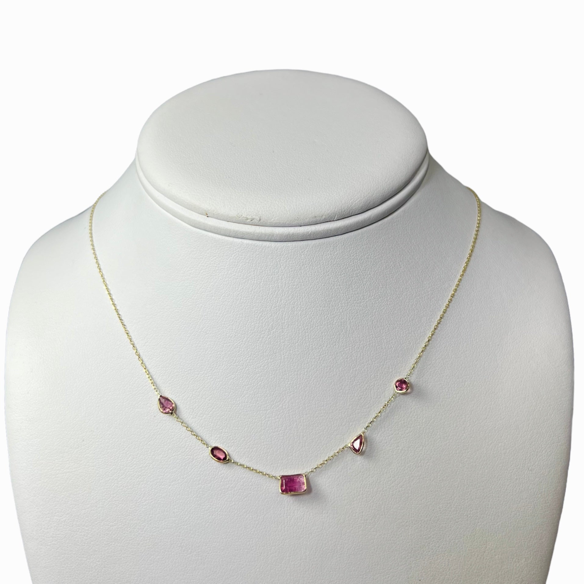 Assorted Pink Tourmaline By The Yard 16" 14k Yellow Gold Necklace