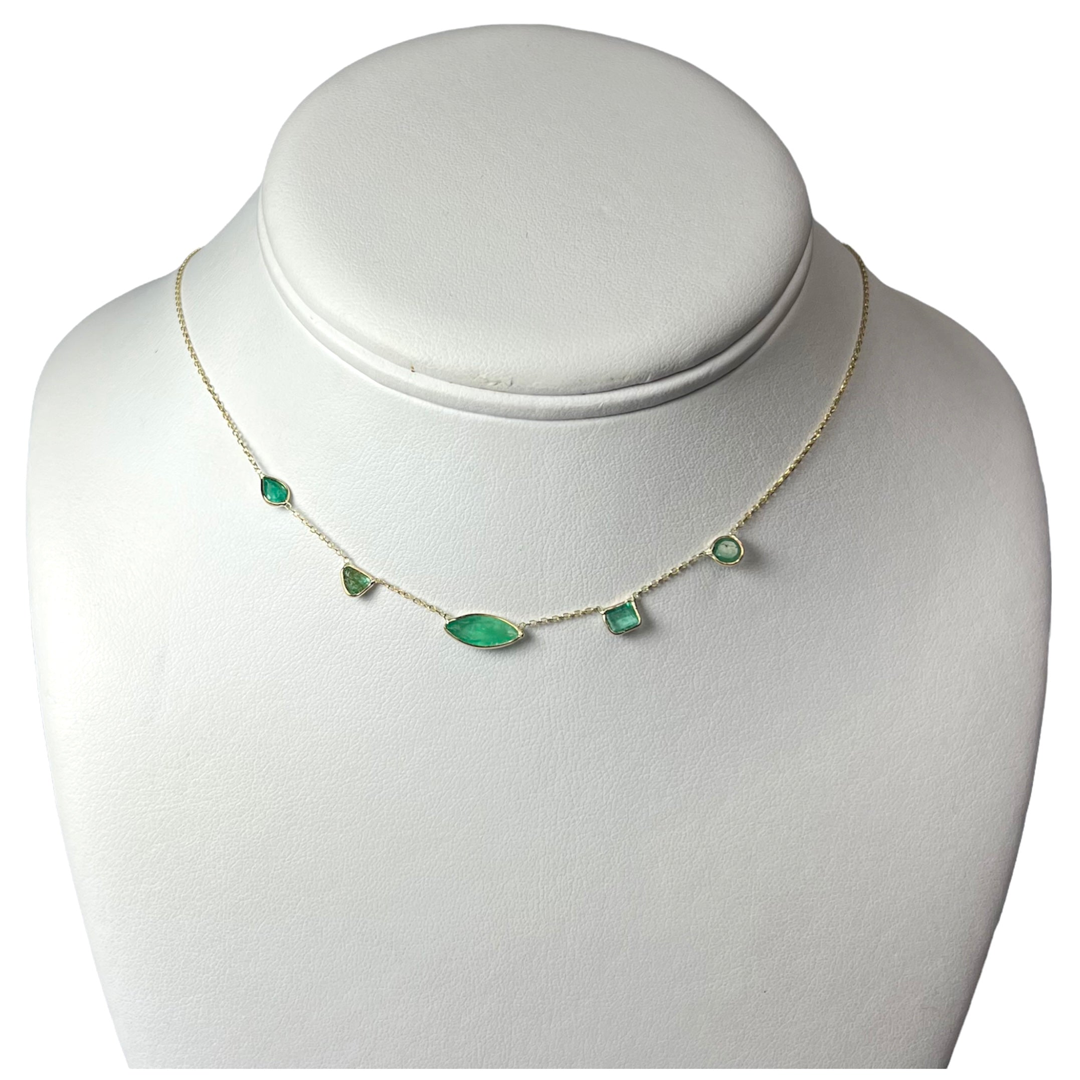 Assorted Lime Green Emeralds By The Yard 15.5" 14k Yellow Gold Necklace