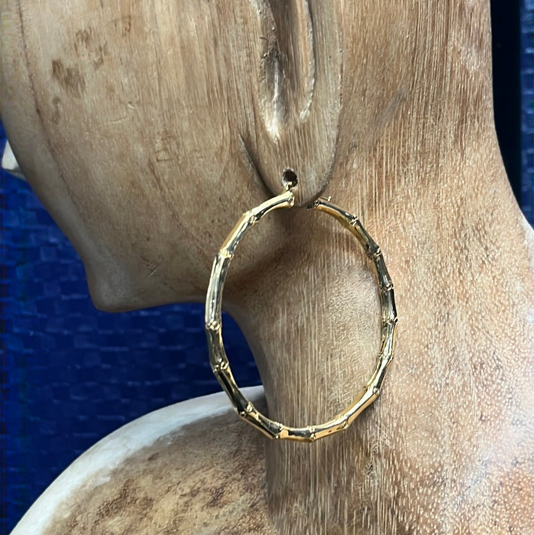 2" 6mm Bamboo 14K Yellow Gold Puffy Sleek Hoop Earrings