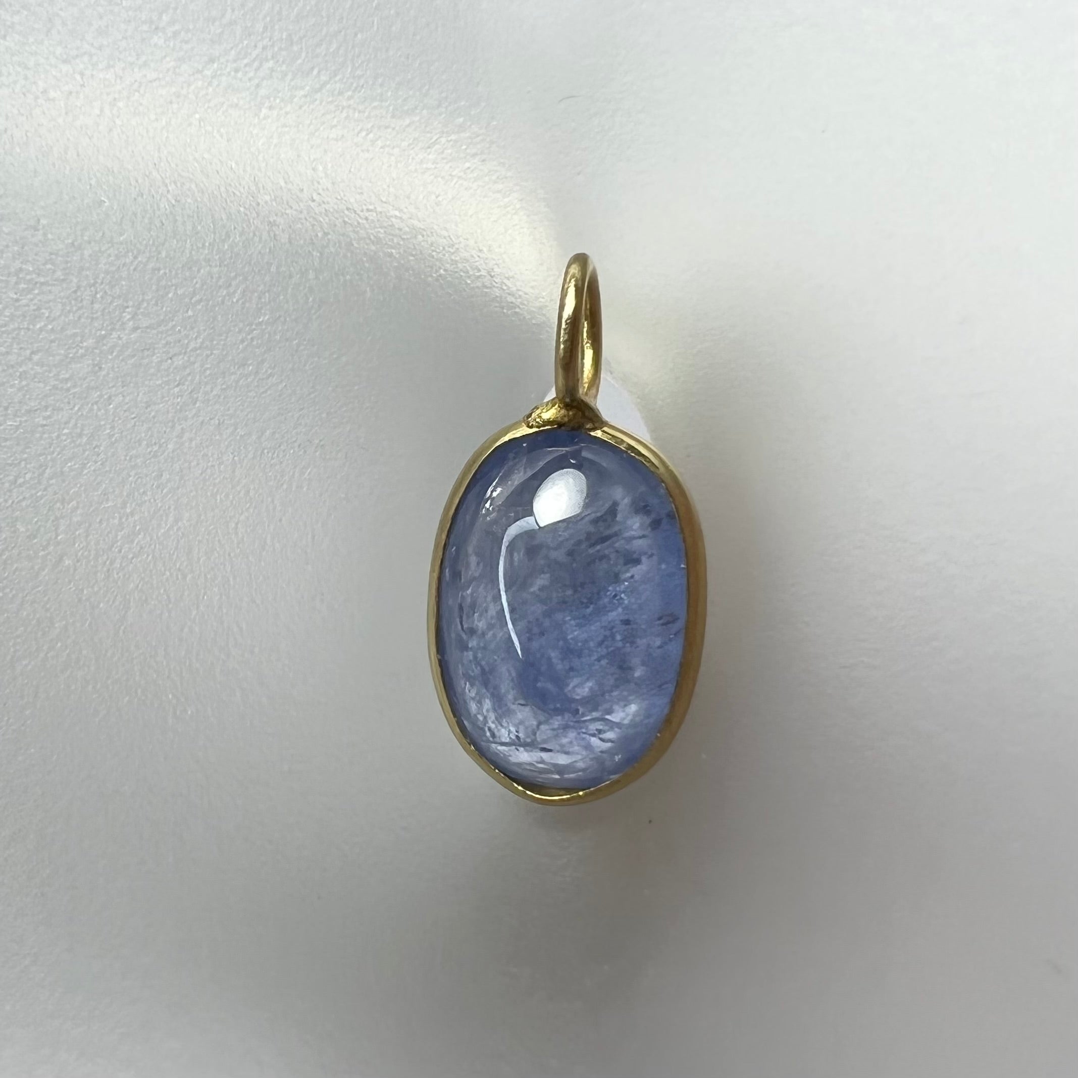Natural Oval Cabochon Sapphire 14K Yellow Gold Pendant Charm 15x7mm