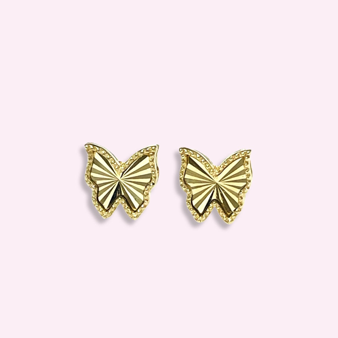 14K Yellow Gold Diamond Cut Butterfly Earrings