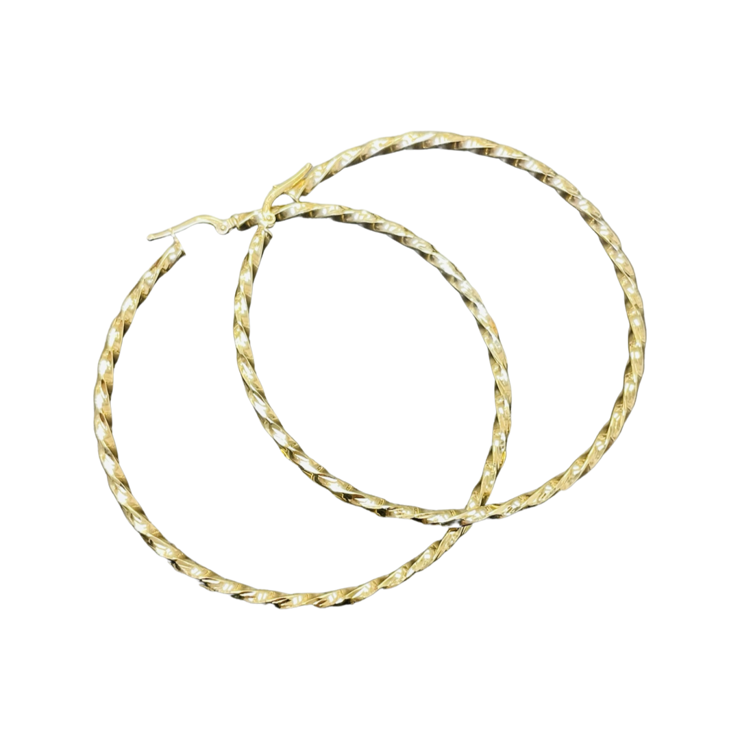 2.6” 3mm 14K Yellow Gold Twist Hoop Earrings