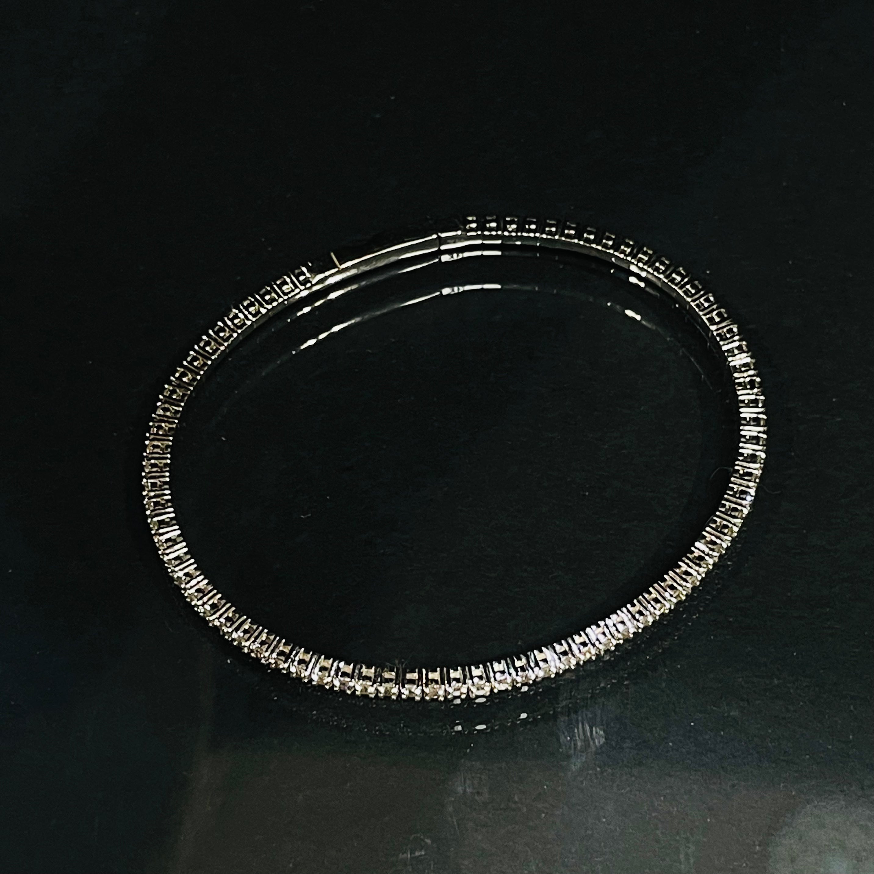 1.9CT Natural Diamond 14K White Gold Flexible Bangle Bracelet