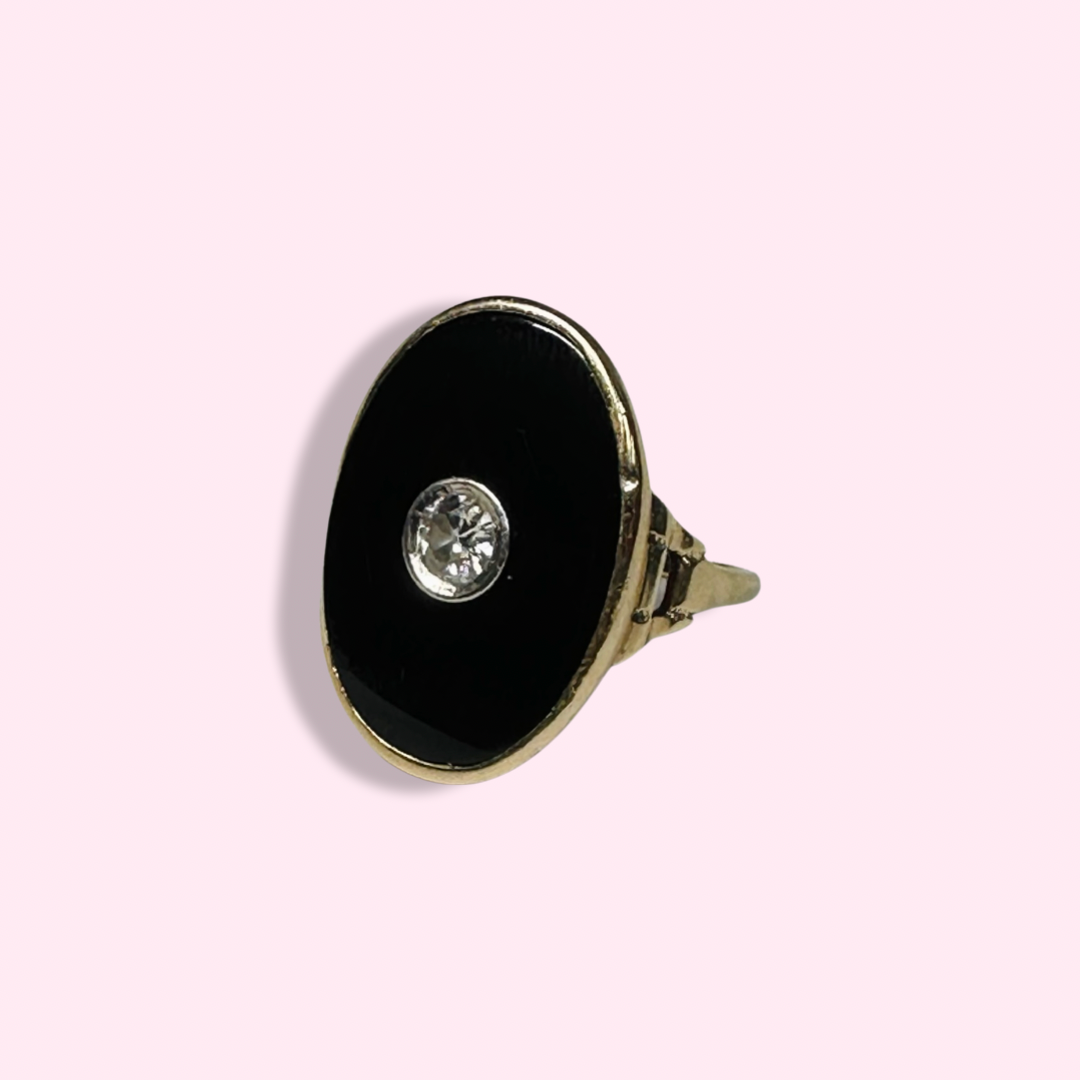 14K Yellow Gold Onyx with Natural Diamond Ring