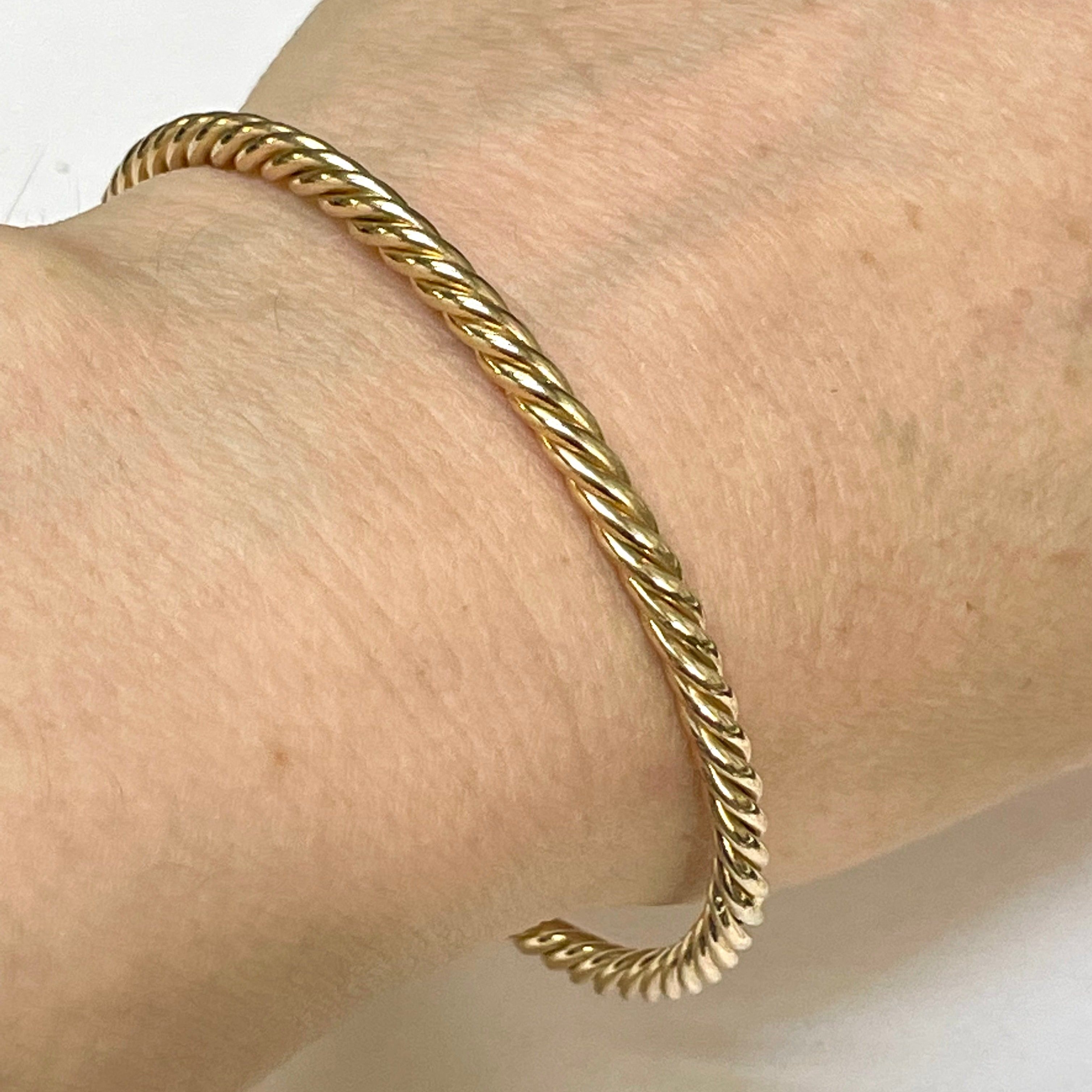 3.5mm 7.5" Fine 14K Yellow Gold Twisted Rope Bangle Bracelet