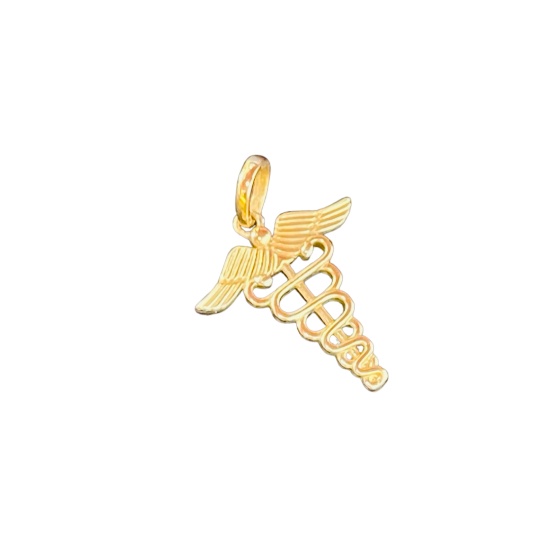Staff is Hermes Caduceus Medical Symbol 14K Gold Charm Pendant