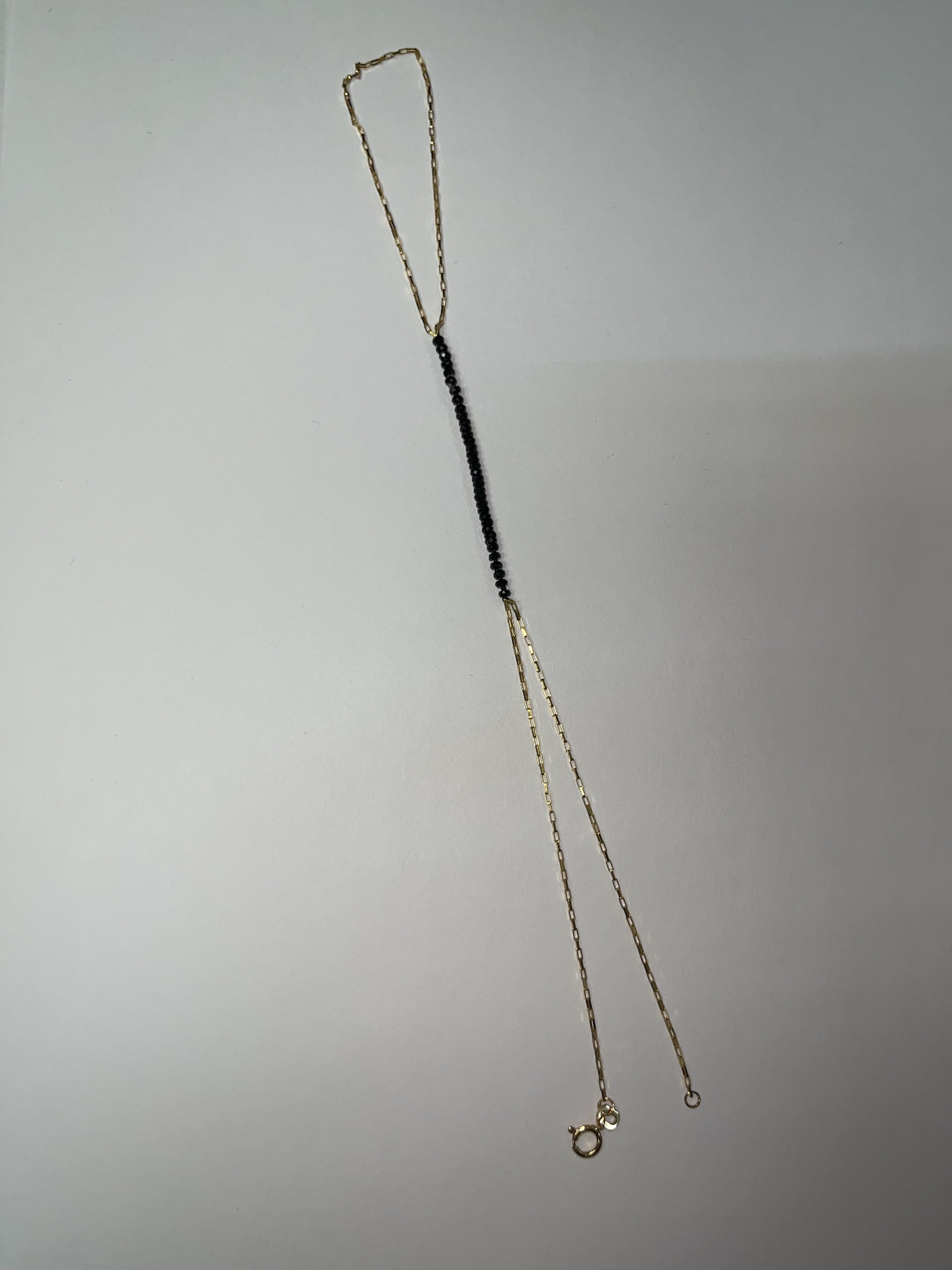 Black Spinel Square Link 14K Yellow Gold Hand Chain