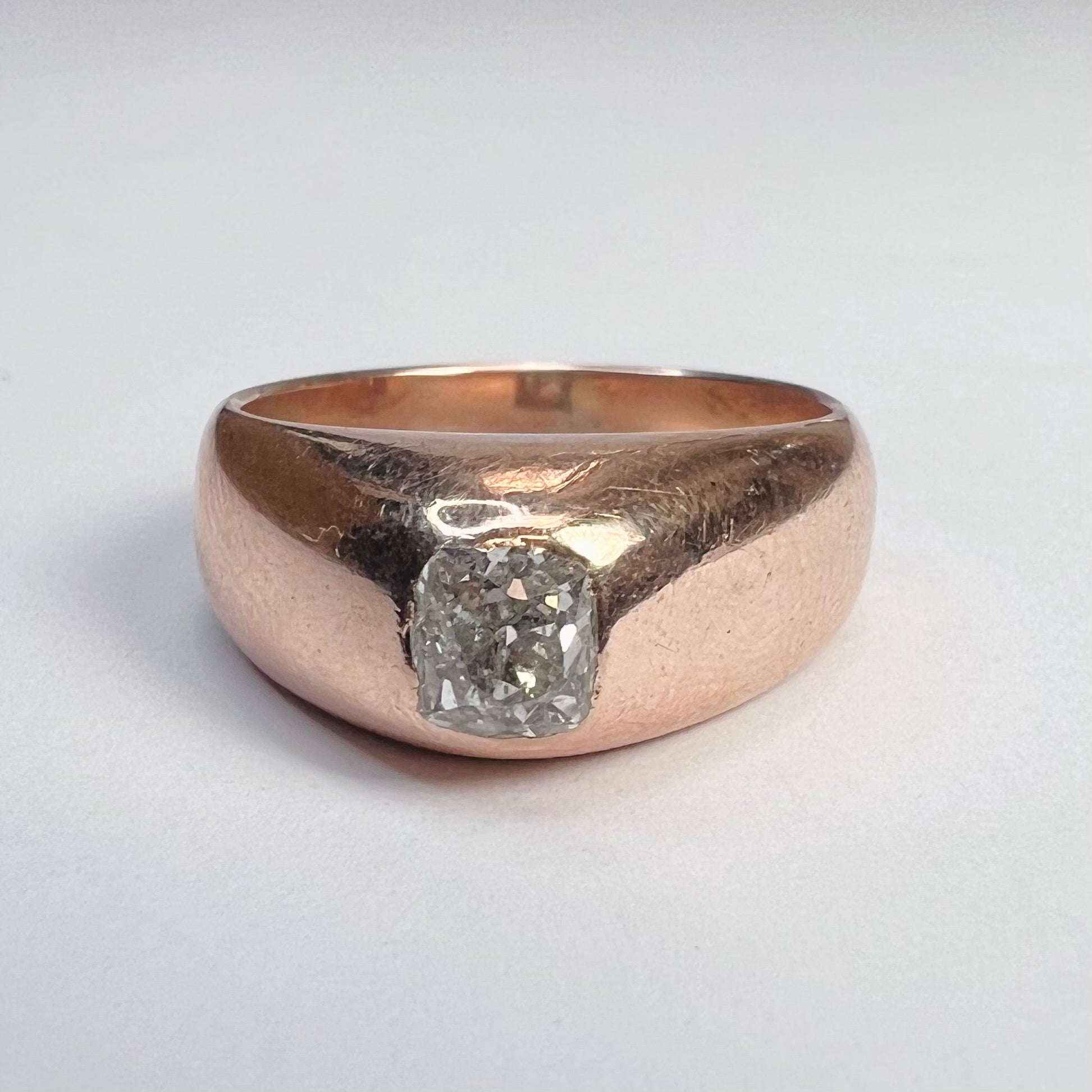 Solid 10K Rose Gold Bezel set Cushion Cut Diamond .45CT Ring Size 7