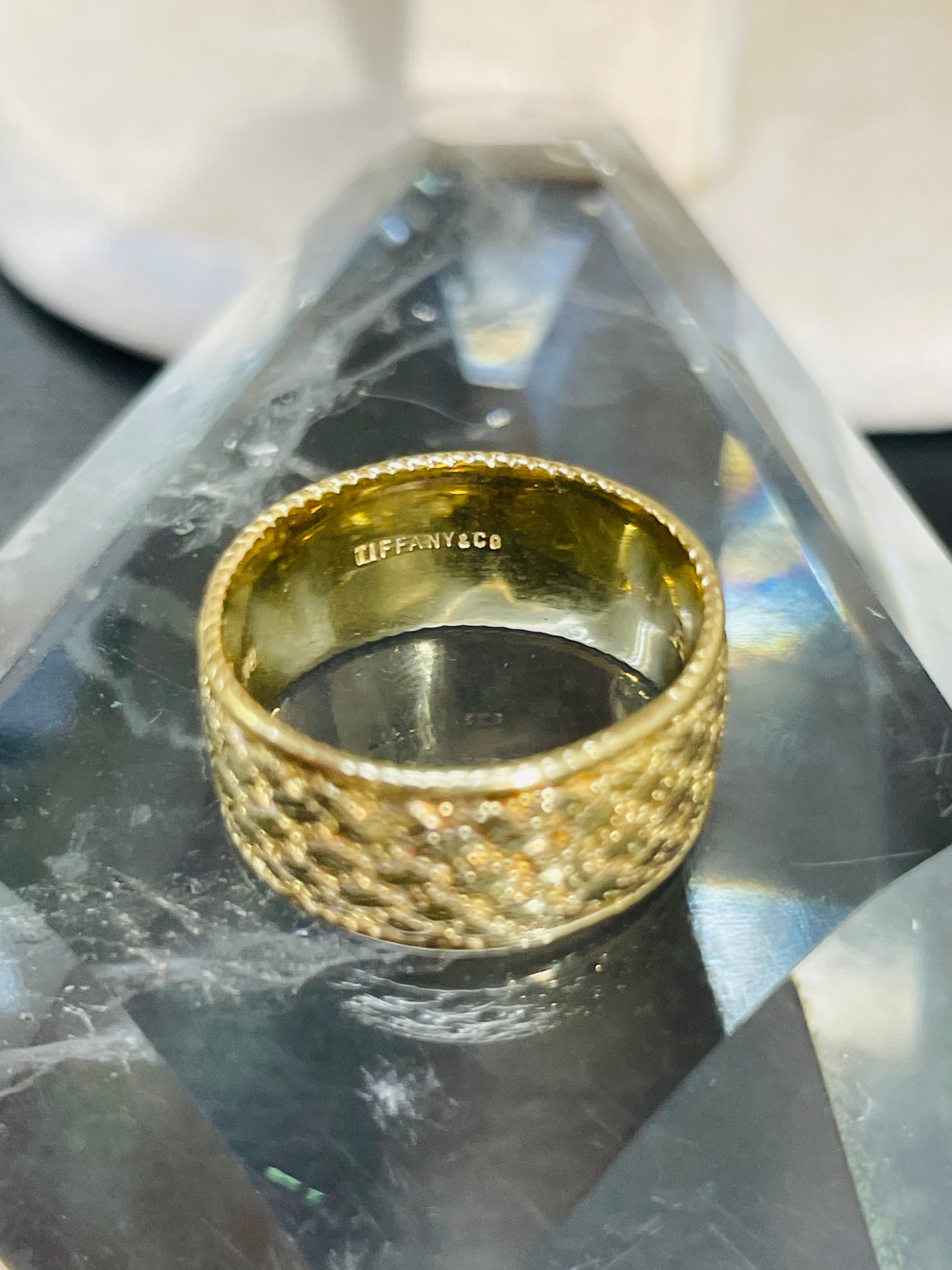 14K Yellow Gold Tiffany and Co. Woven 10mm Wide Ring Band Size 5.5