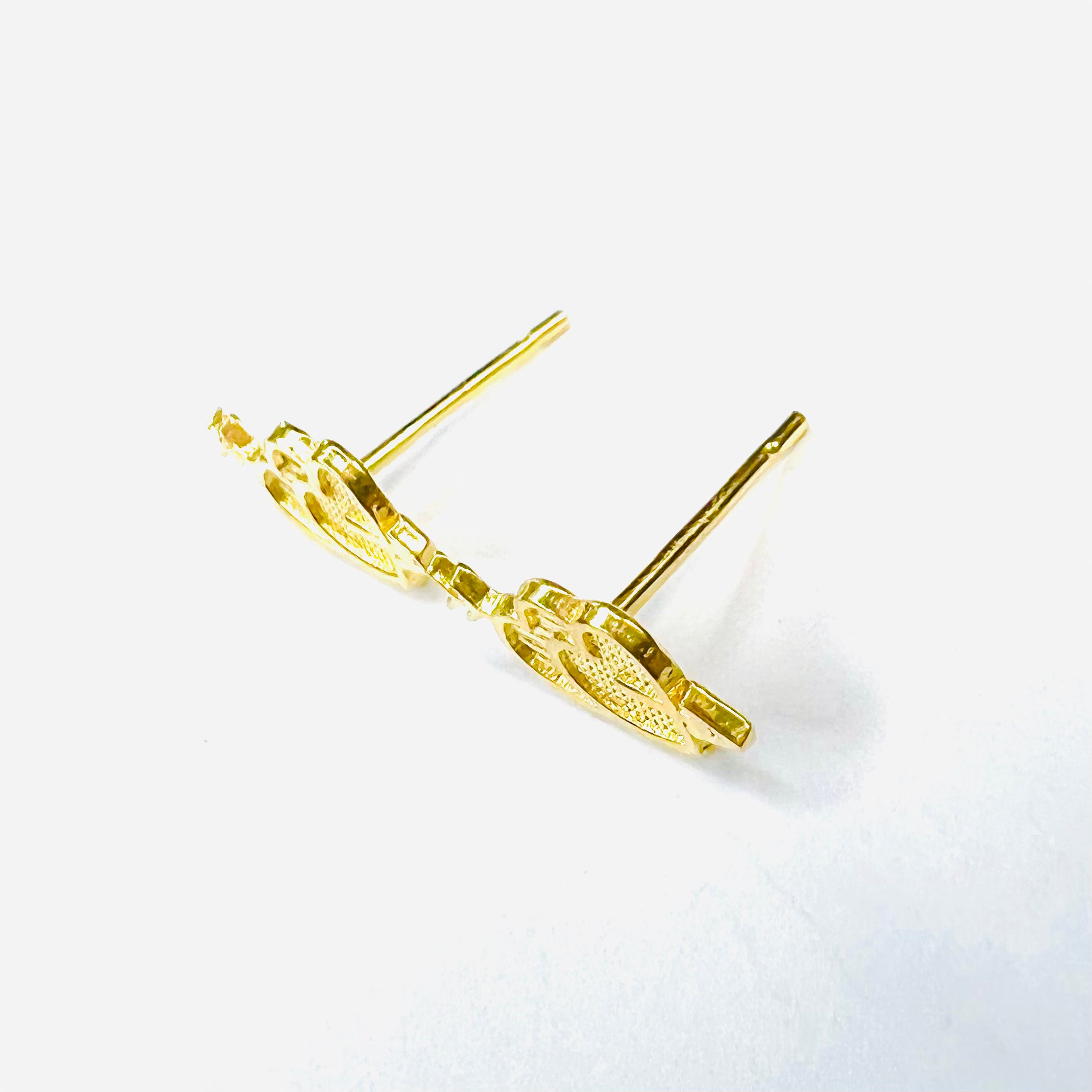 14K Yellow Gold Cupid Heart Pushback Earring Studs 10x5mm