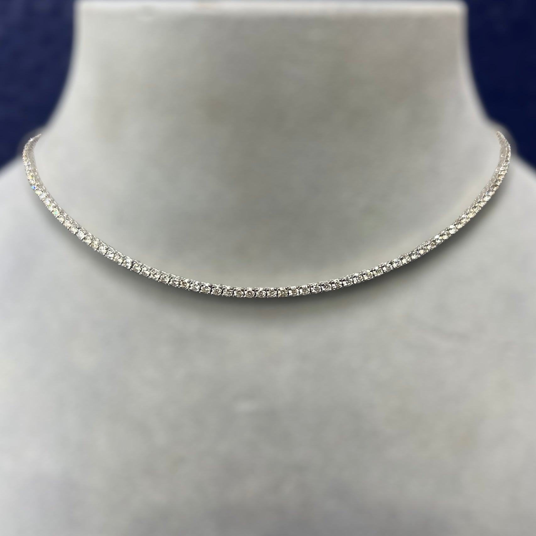 6.34CT Diamond Tennis Necklace 14K White Gold 16.5”