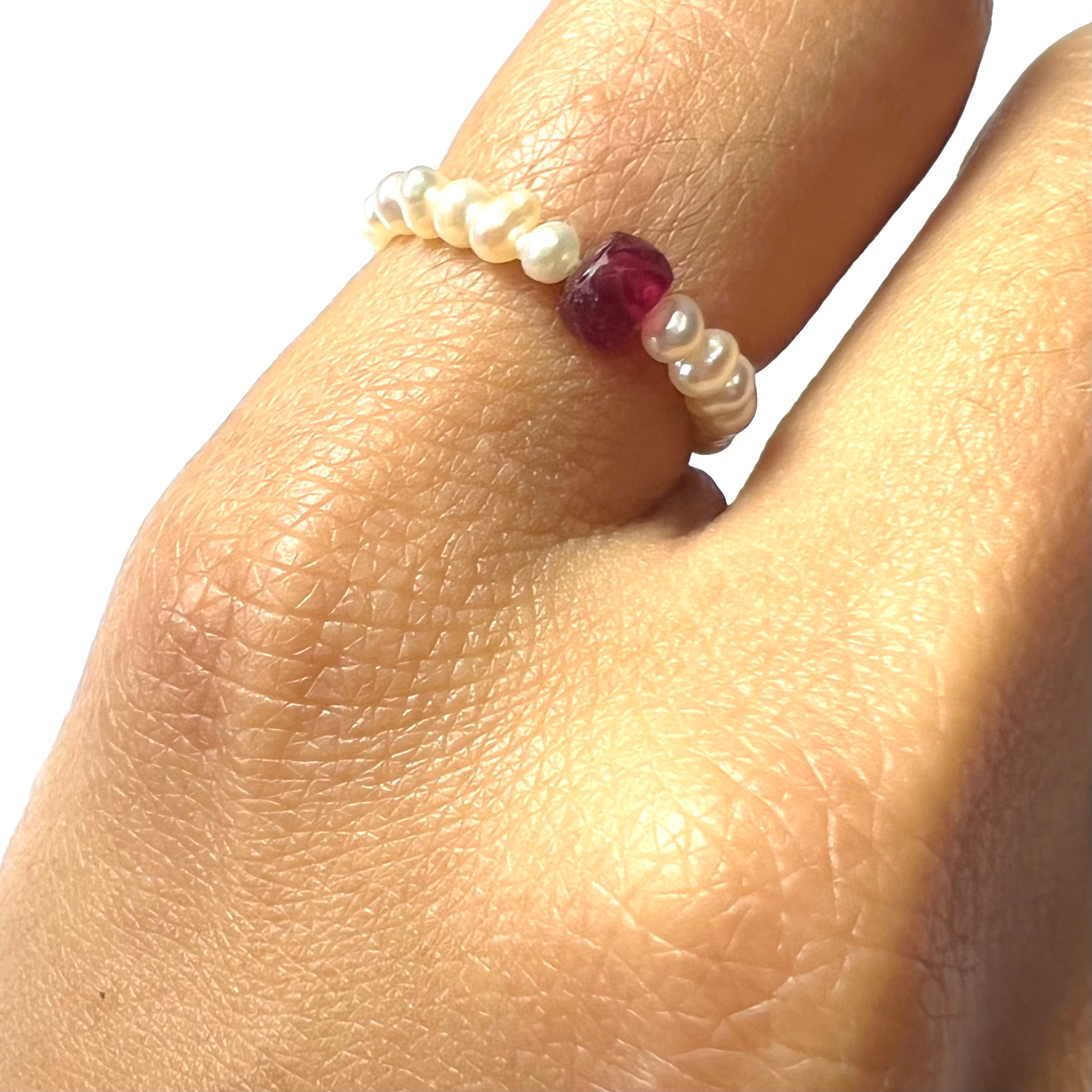 Natural Seed Pearl Eternity Rough Deep Ruby Ring Size 5.5