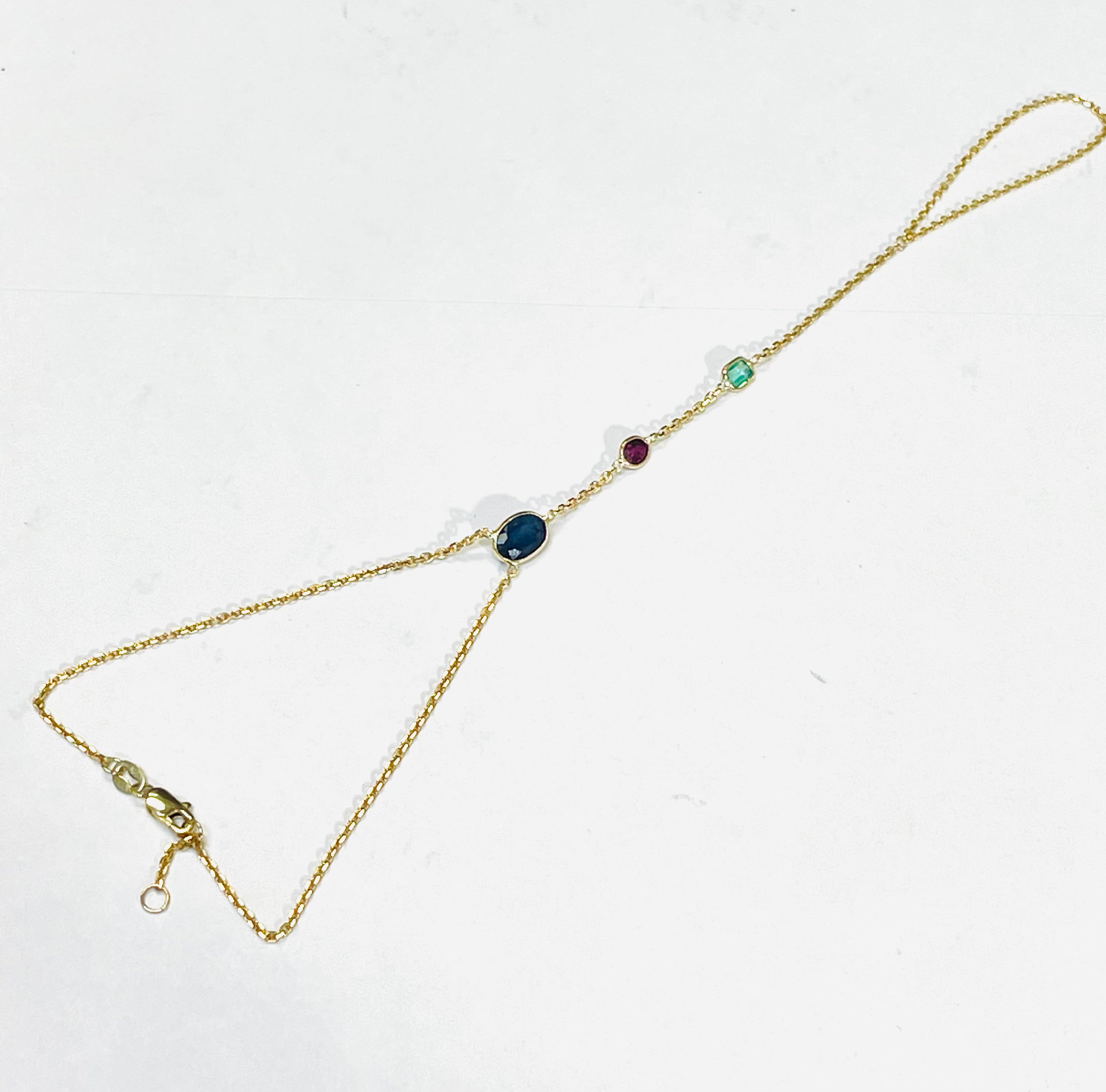 Emerald Ruby Sapphire Hand Chain Solid 14k Yellow Gold