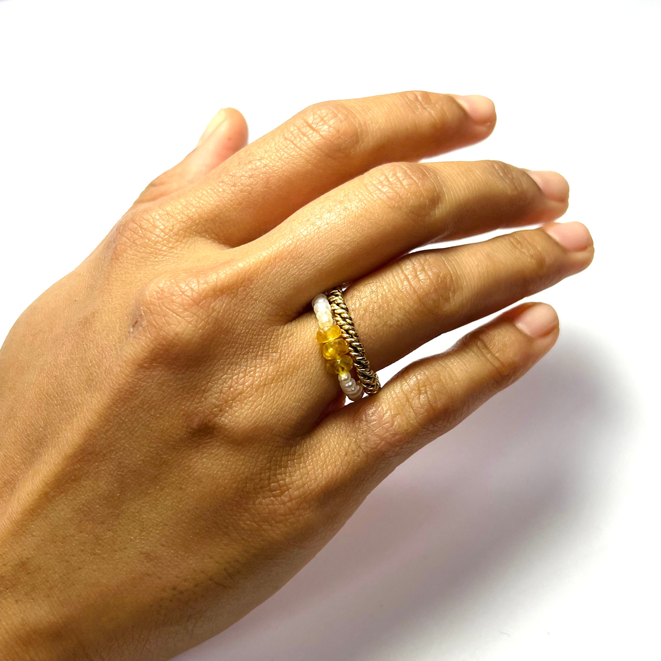 Natural Seed Pearl Rough Yellow Sapphire Eternity Ring Size 6