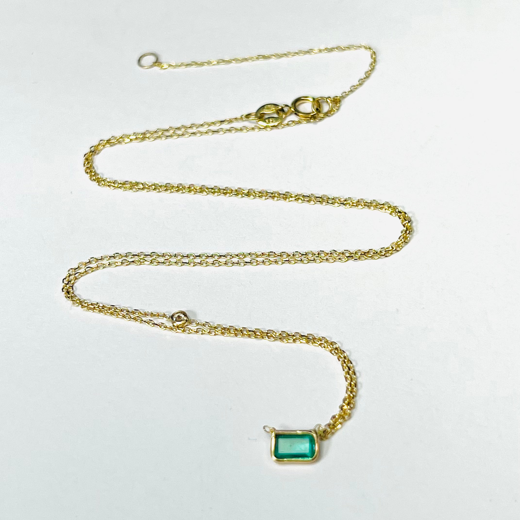Emerald & Diamond 18"-16" 14K Yellow Gold Cable Chain Necklace