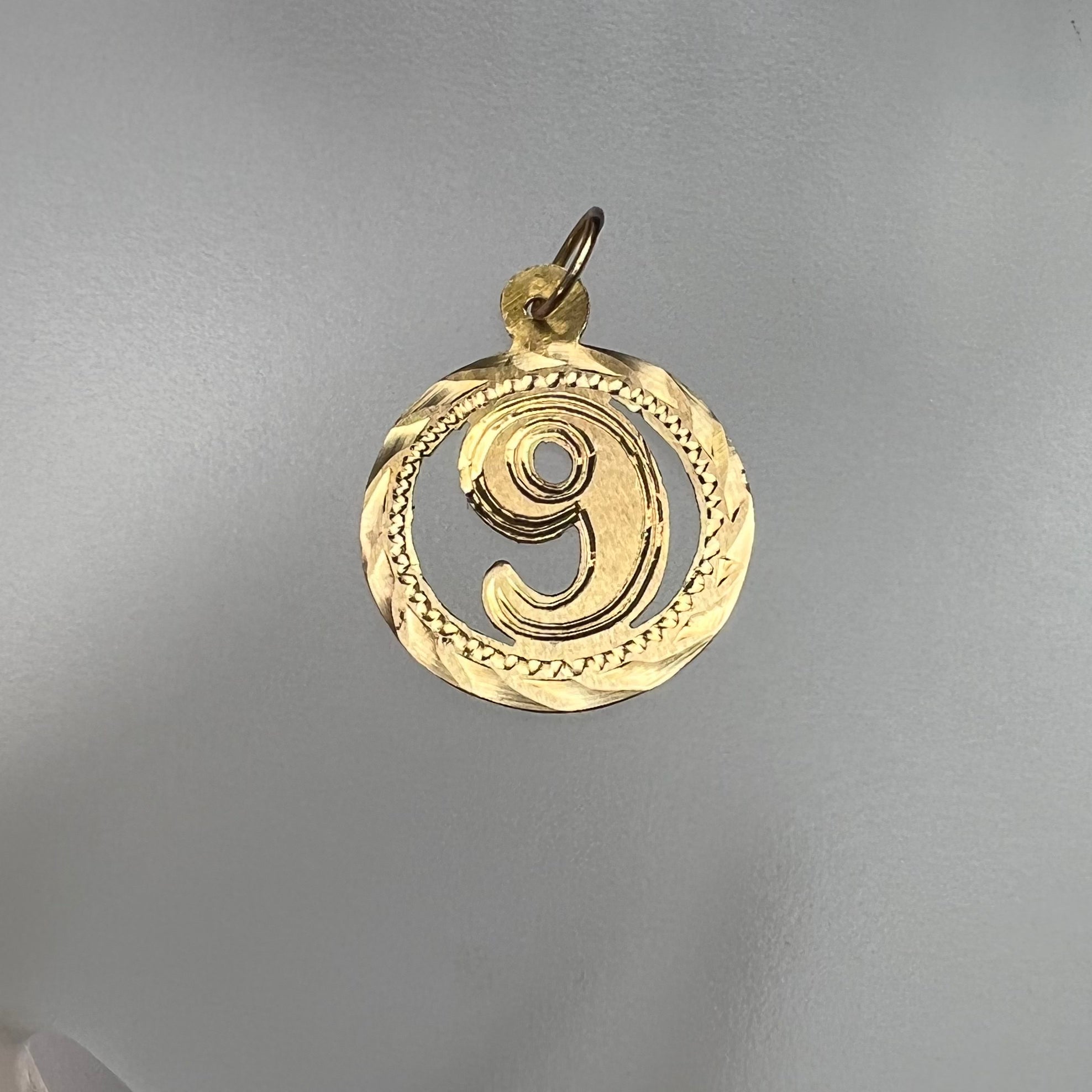 Circle Number 9 Pendant 14K Yellow Gold