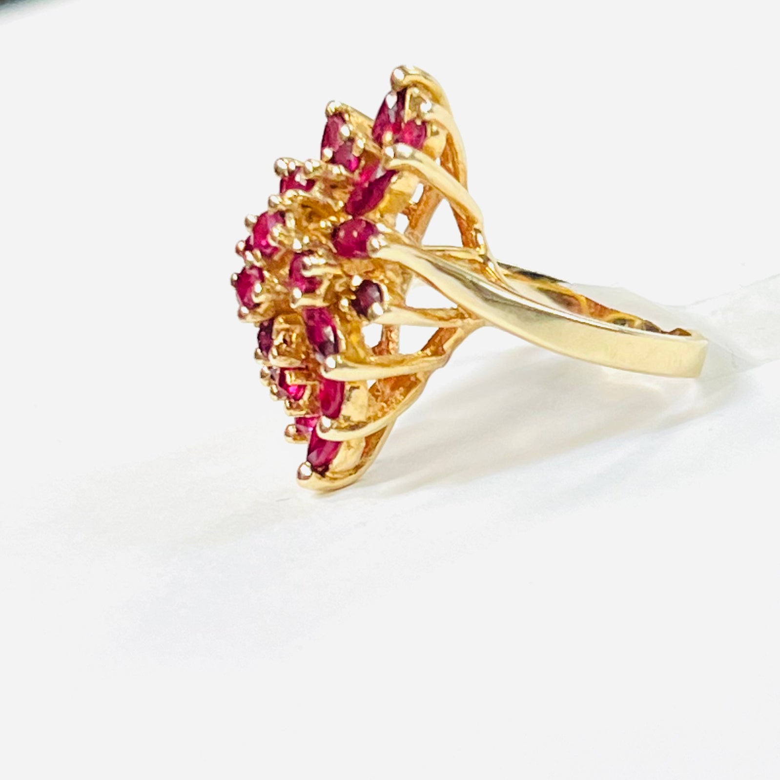 14k Yellow Gold Natural Ruby Cluster Navette Ring