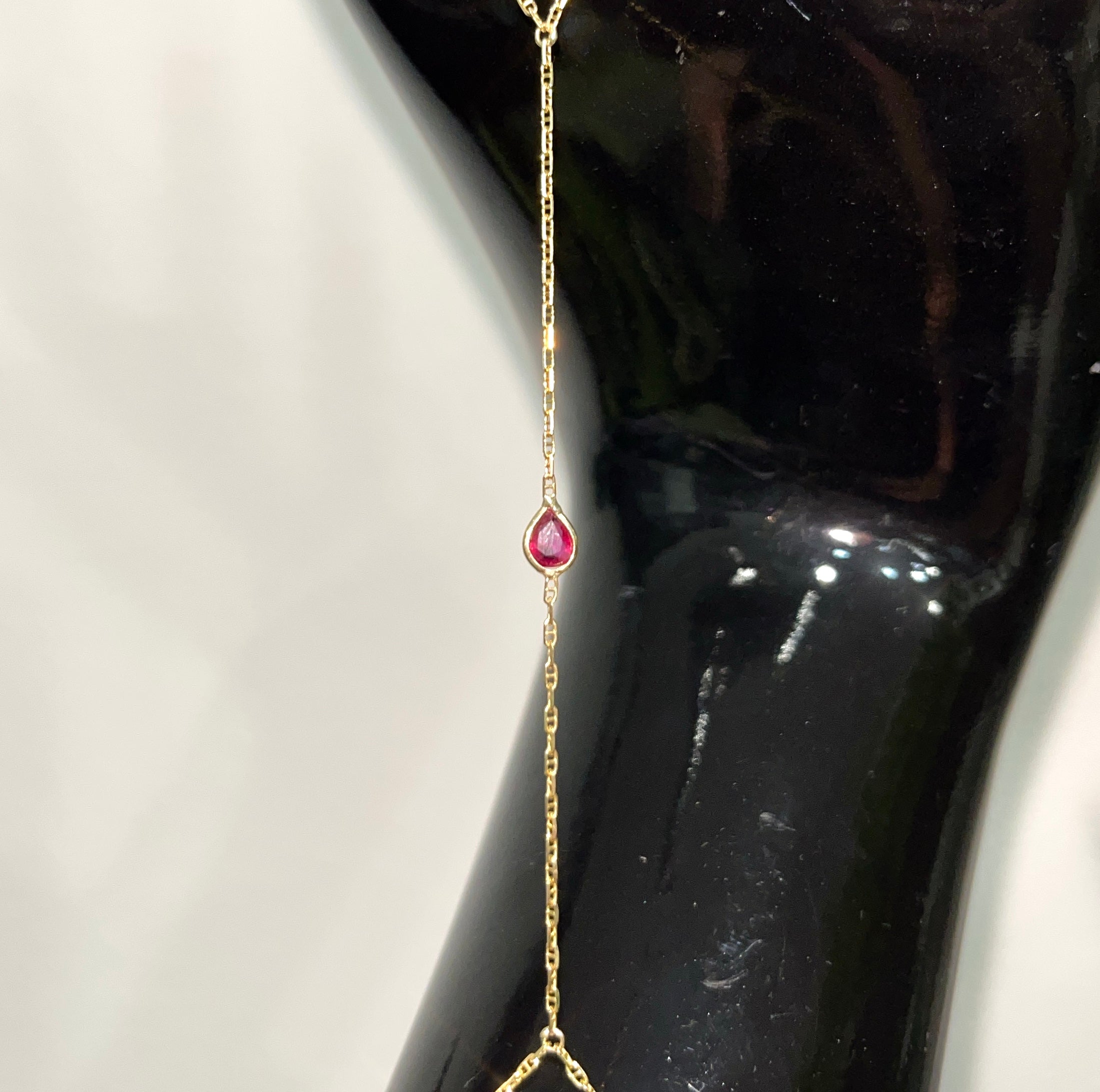 Ruby Hand Chain Bracelet in solid 14k Yellow Gold 5x3.5mm