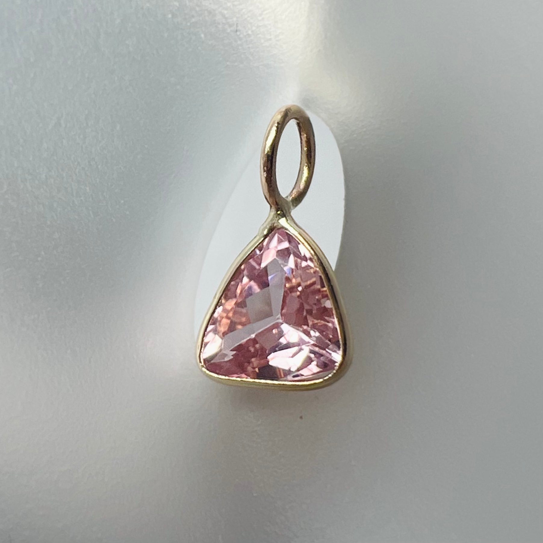 .80Ct Natural Trillion Cut Pink Sapphire 14K Yellow Gold Pendant Charm 11.5x6mm