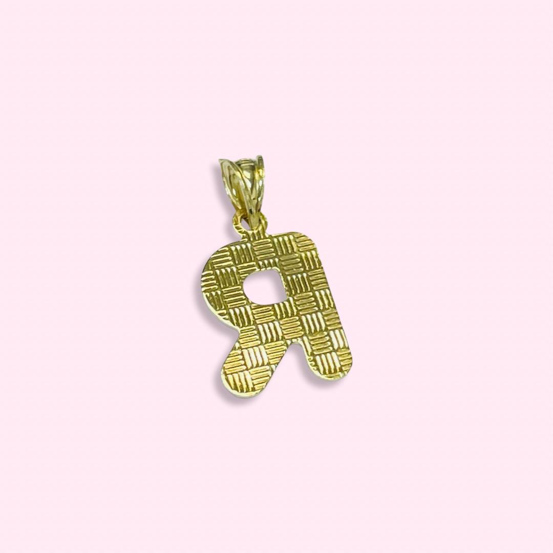 Initial R Puffy  Balloon Letter 10K Yellow Gold Pendant