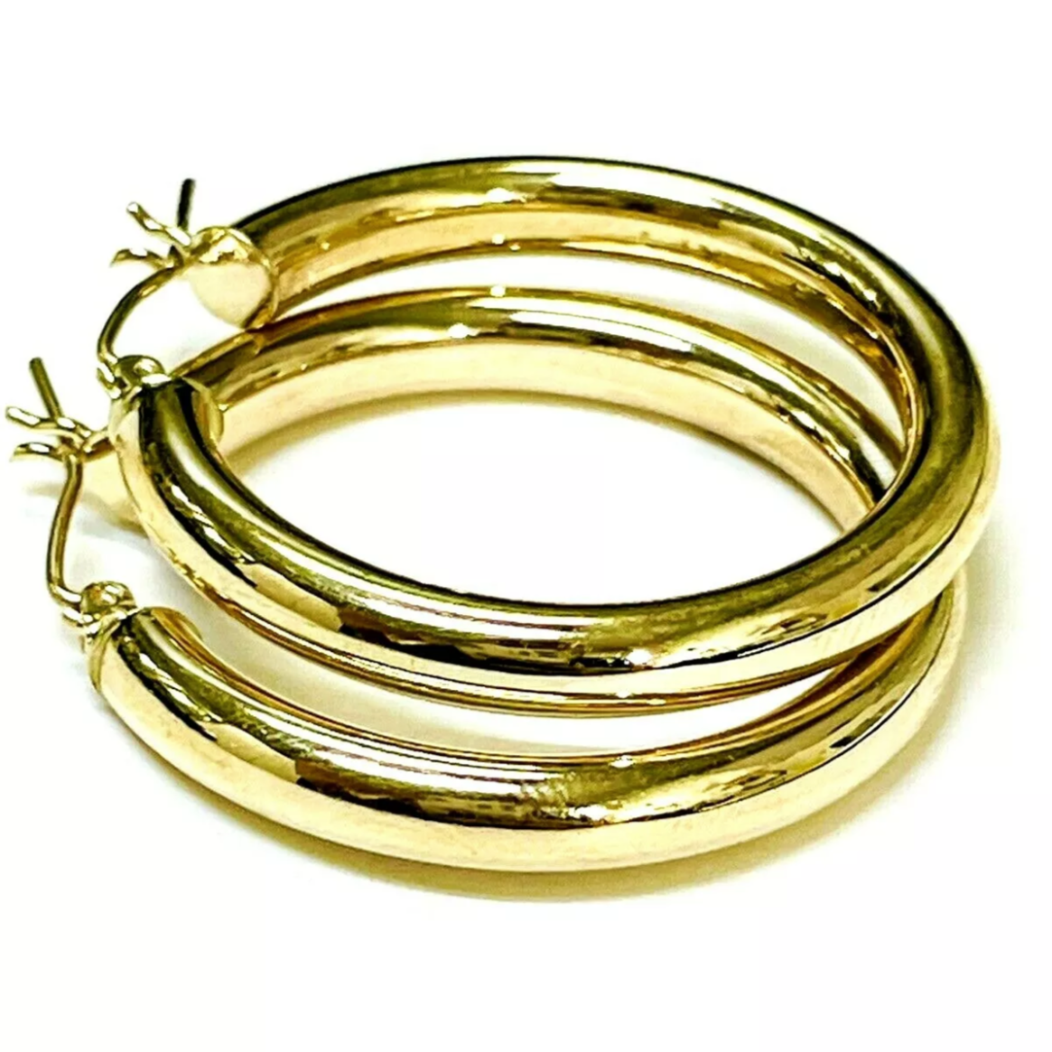 10K Yellow Gold 1.25” 4mm Thick Tube Hoop Earrings