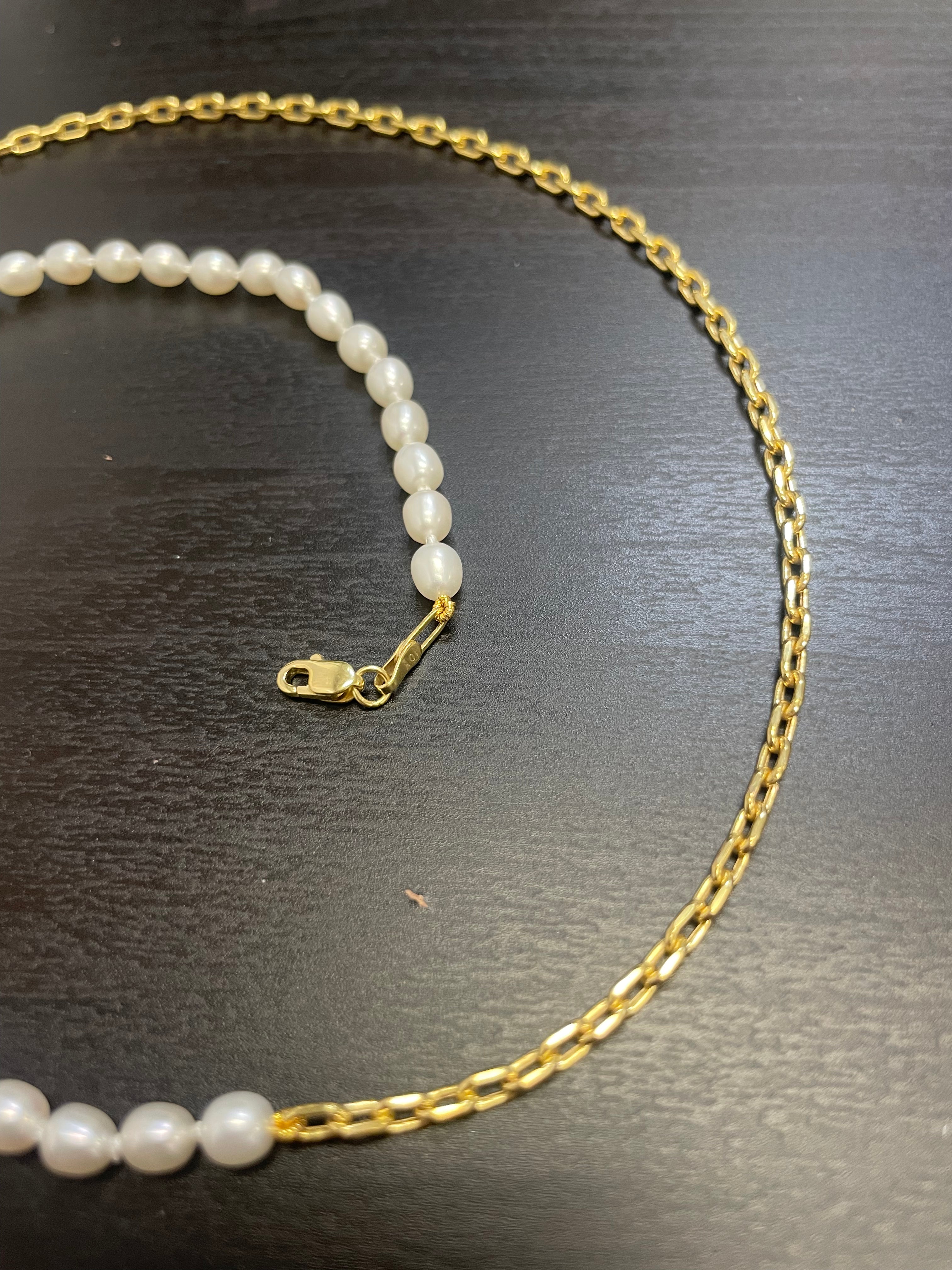 Pearl and 10K Yellow Gold Half and Half 18” Necklace