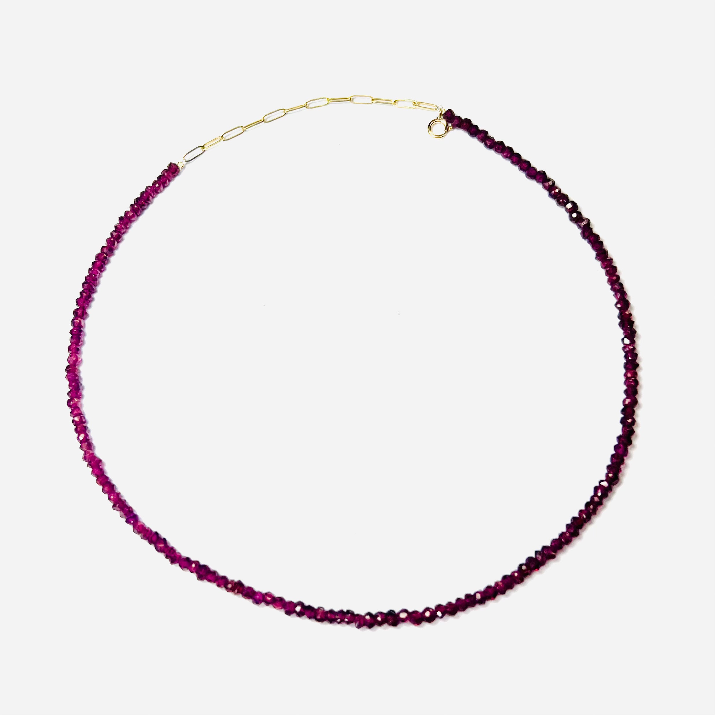 Briolette Garnet Beaded 15" 14K Yellow Gold Necklace