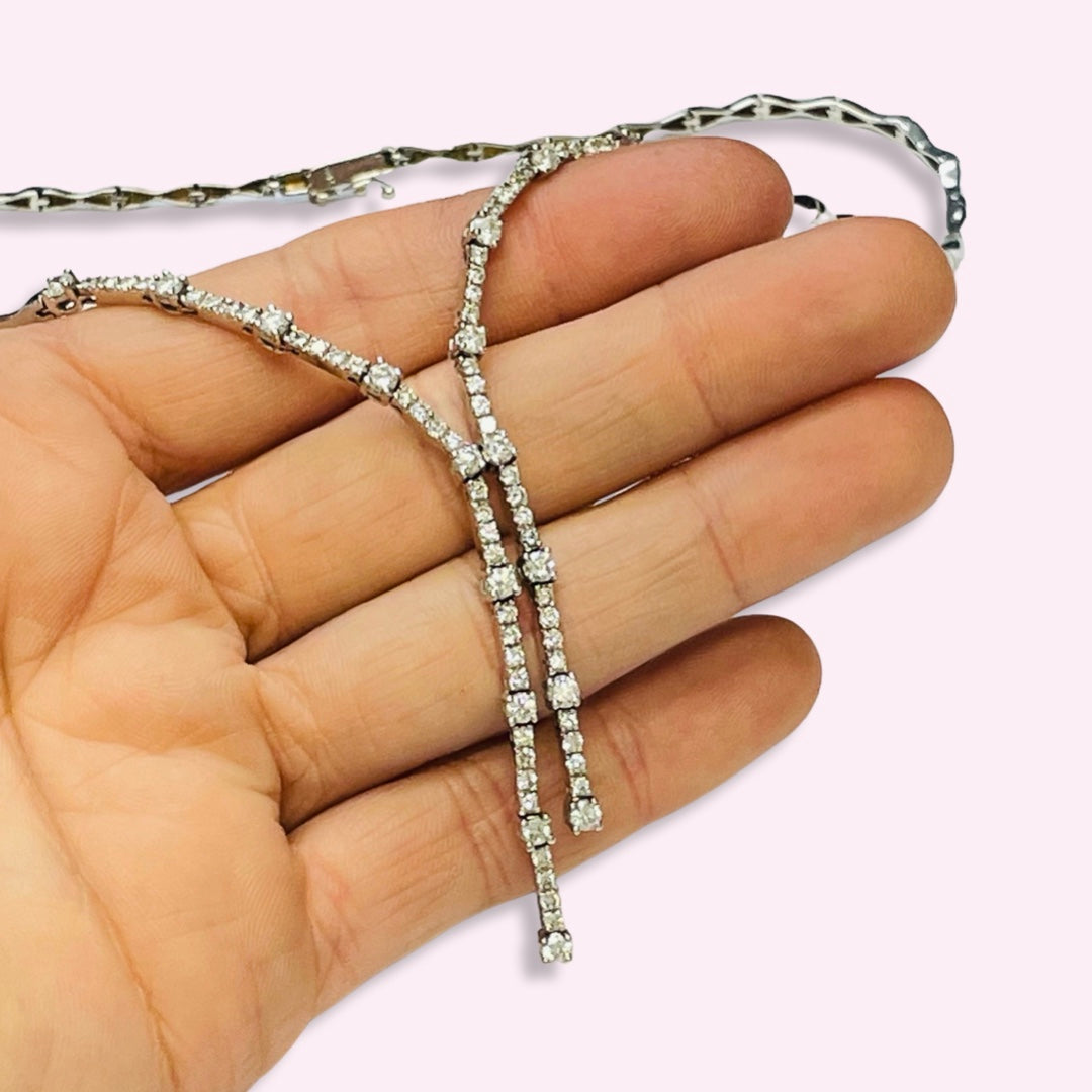 18K White Gold VS Diamond Tennis Lariat Necklace