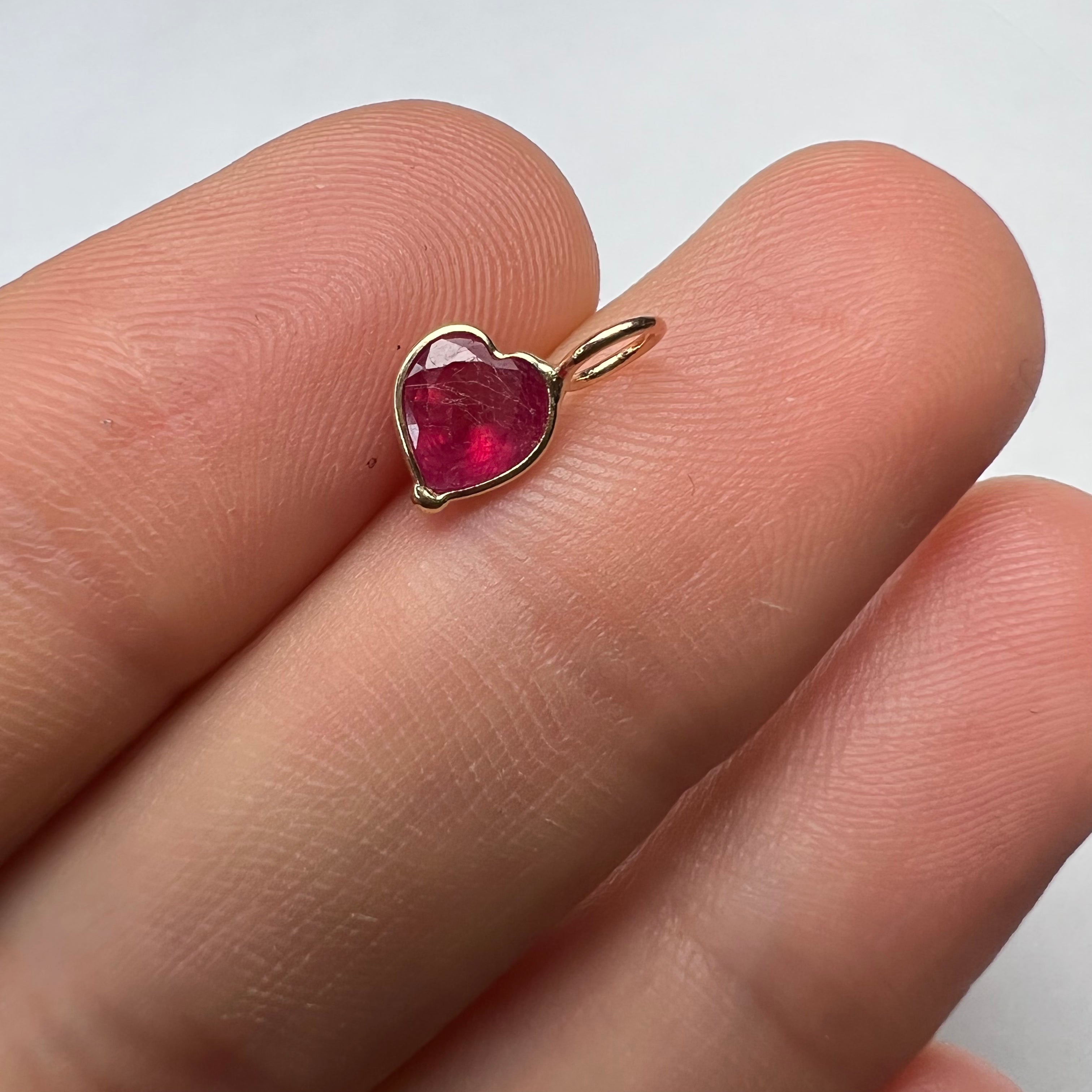 1.4CT Natural Ruby Heart 14K Yellow Gold Pendant Charm 10x6mm