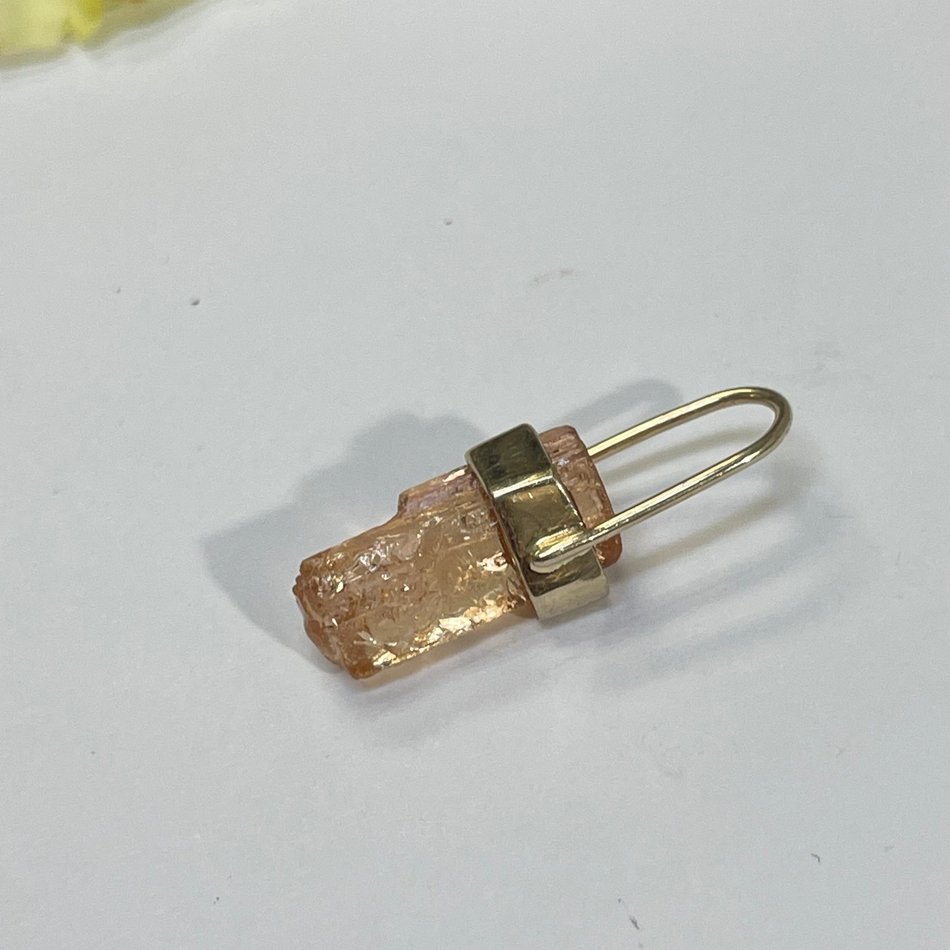 Imperial Topaz Crystal and Diamond 14K Yellow Gold Amulet