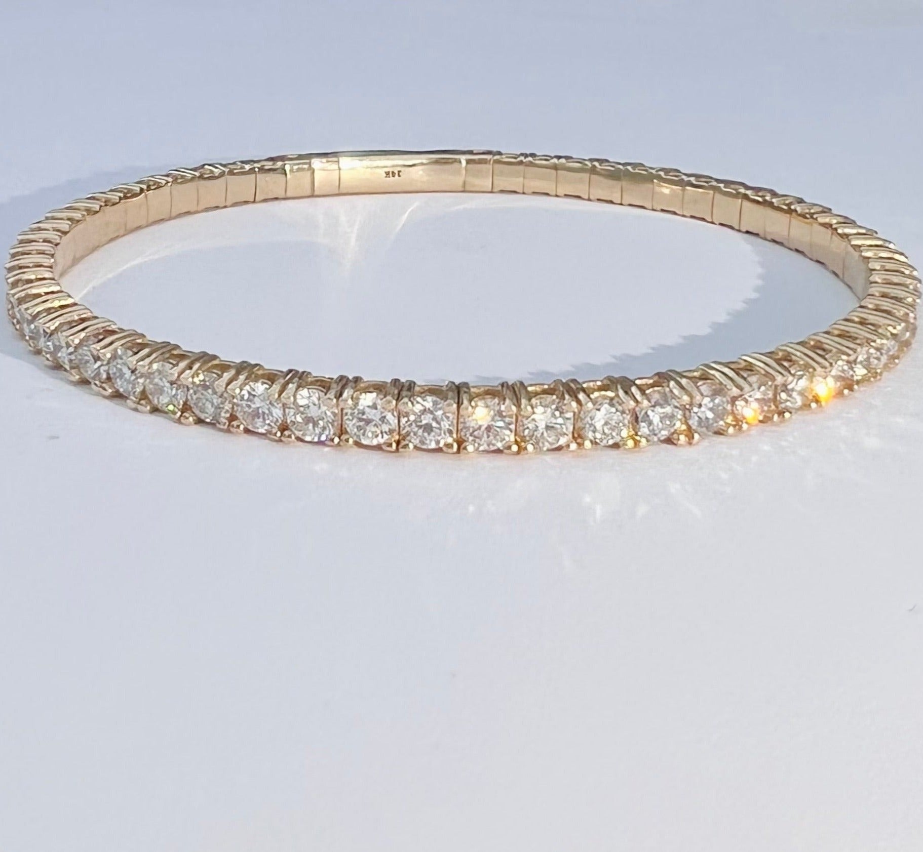 5.9CT Natural Diamond Flexible 14K Yellow Gold Bangle Tennis  Bracelet 7"