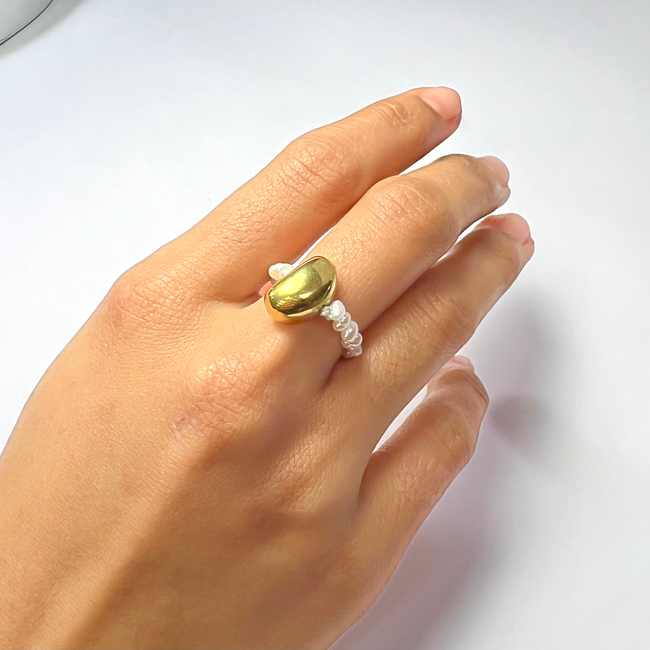 Natural Seed Pearl Eternity Gold Nugget Ring Size 10.5