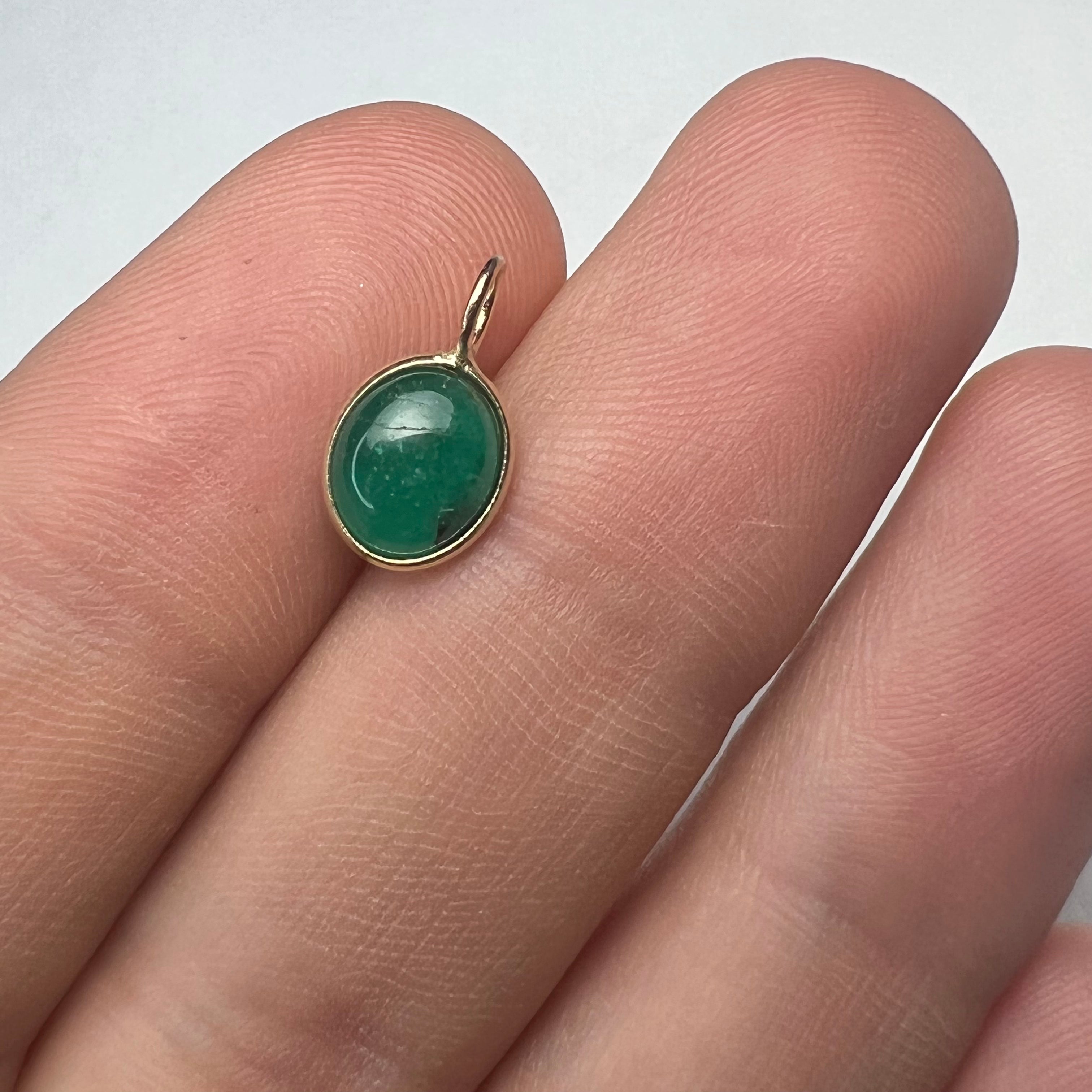 1.2CT Colombian Oval Cabochon Emerald 14K Yellow Gold Pendant Charm 13x7mm