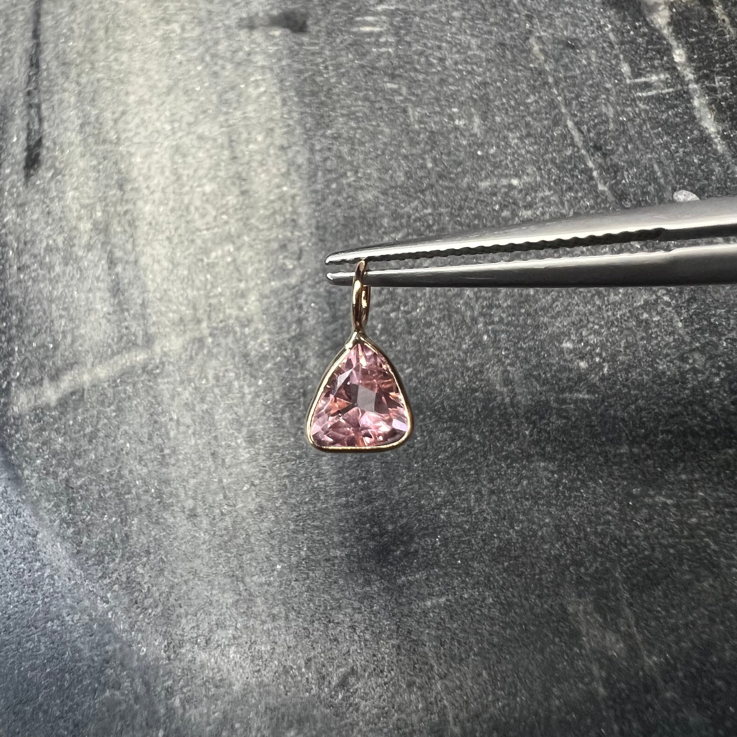 .80Ct Natural Trillion Cut Pink Sapphire 14K Yellow Gold Pendant Charm 11.5x6mm