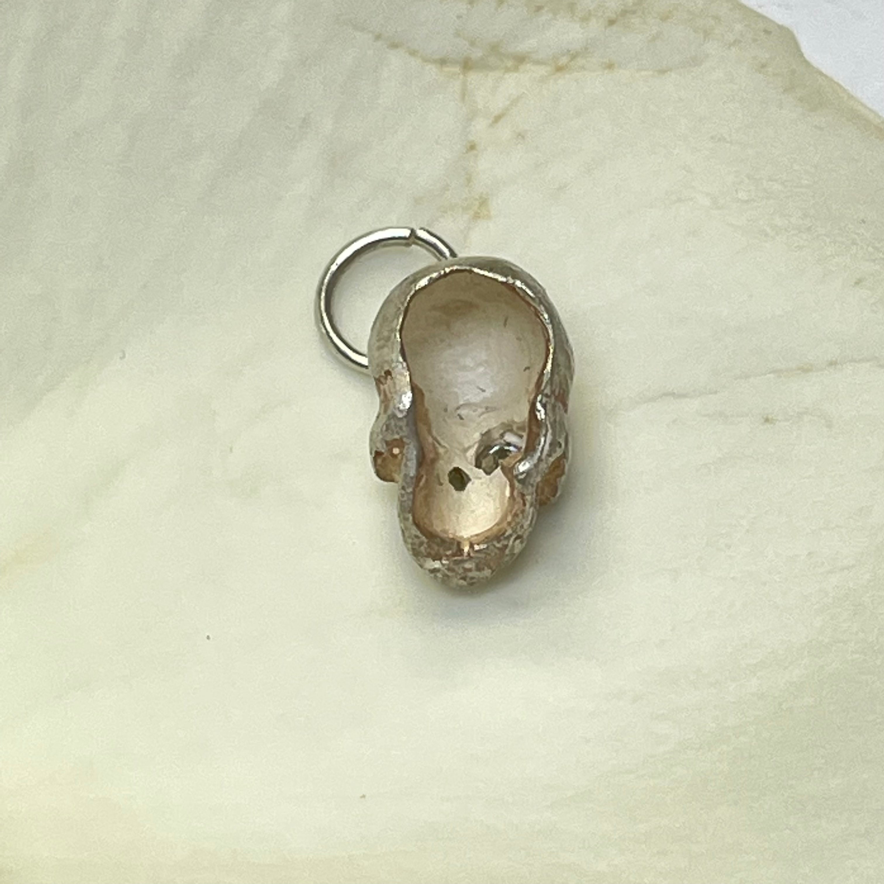 Sterling Silver Skull with Diamond Eyes Charm