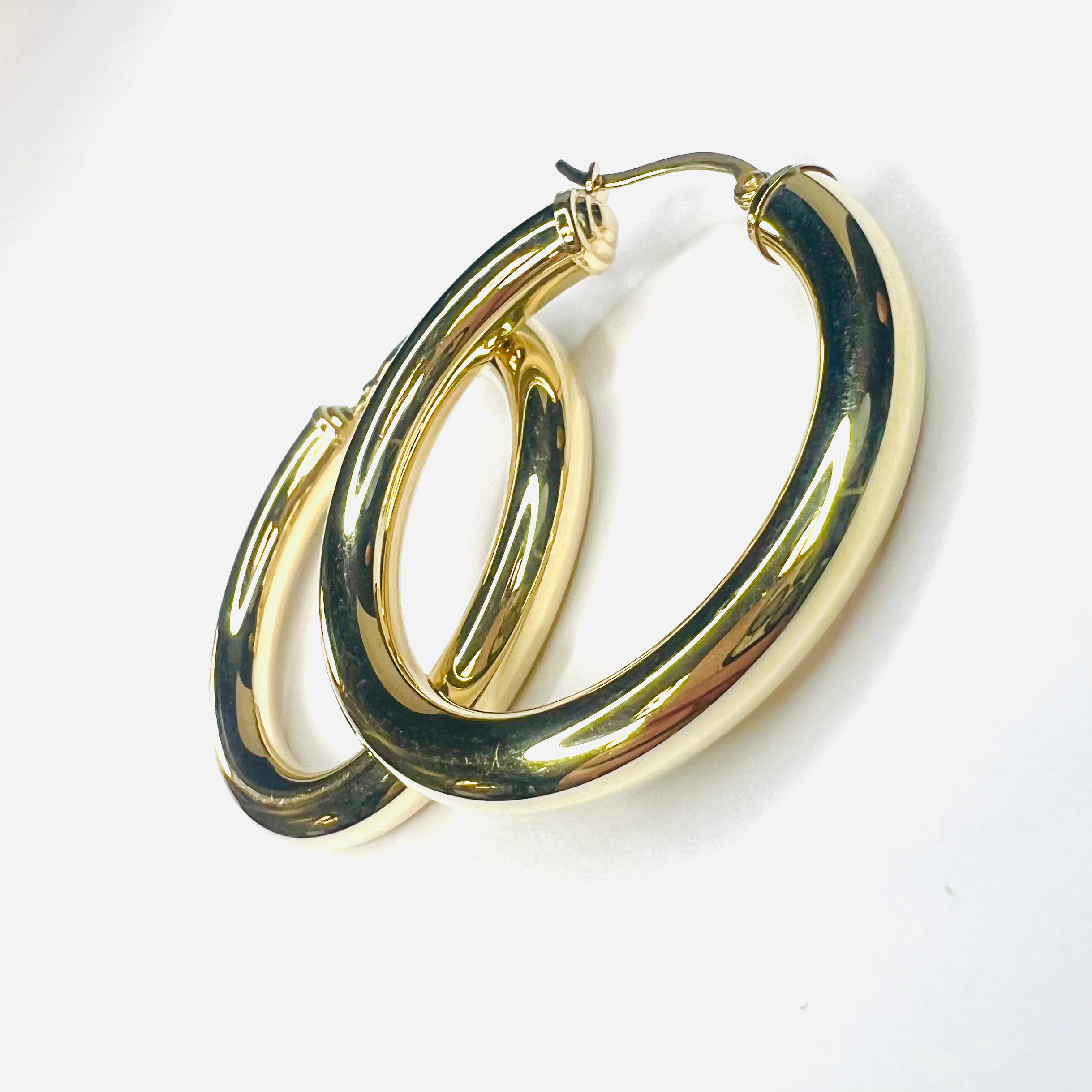 New 10K Solid Yellow Gold Hoop Earrings 1.5"