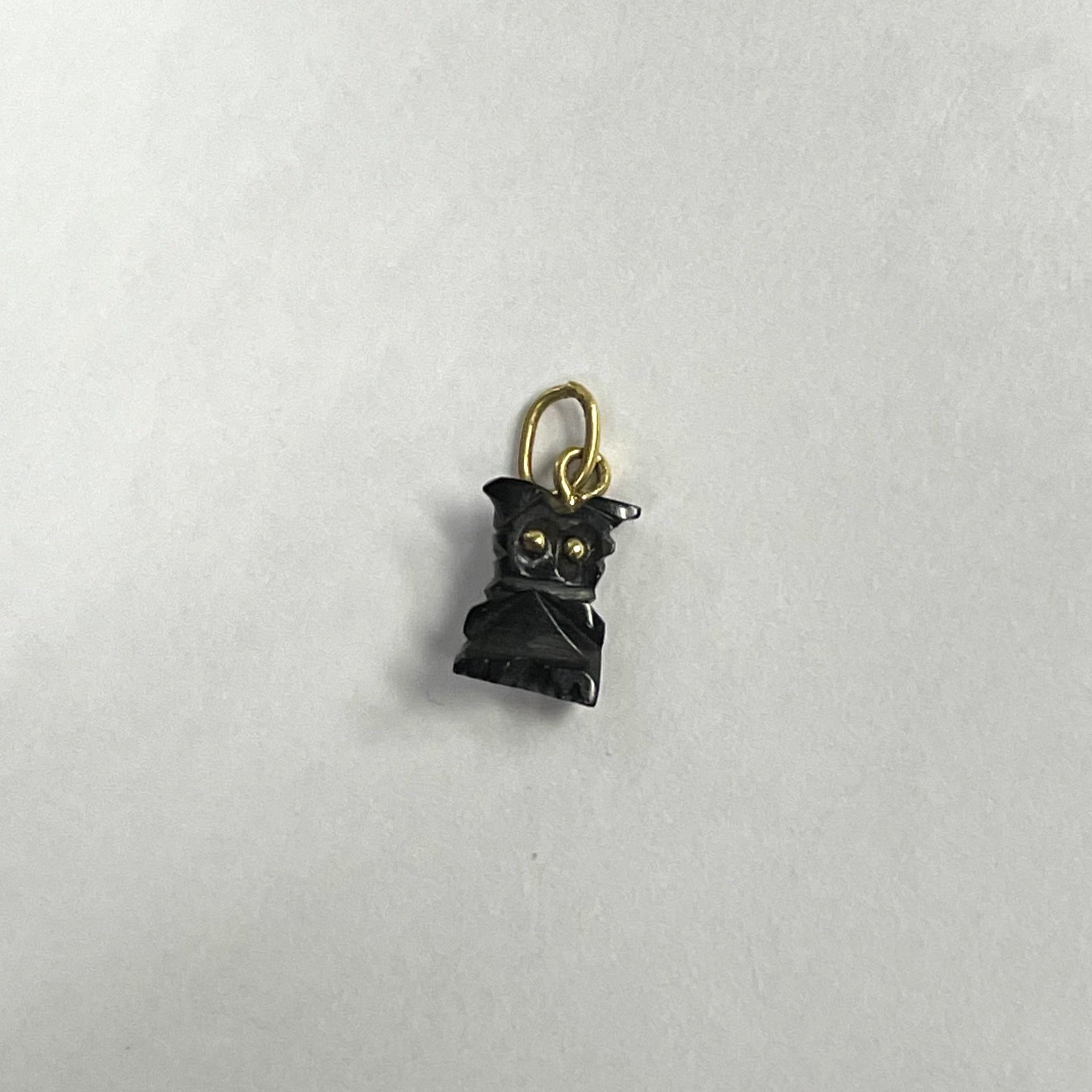 Solid 14K Yellow Gold Natural Jet Black Owl Charm