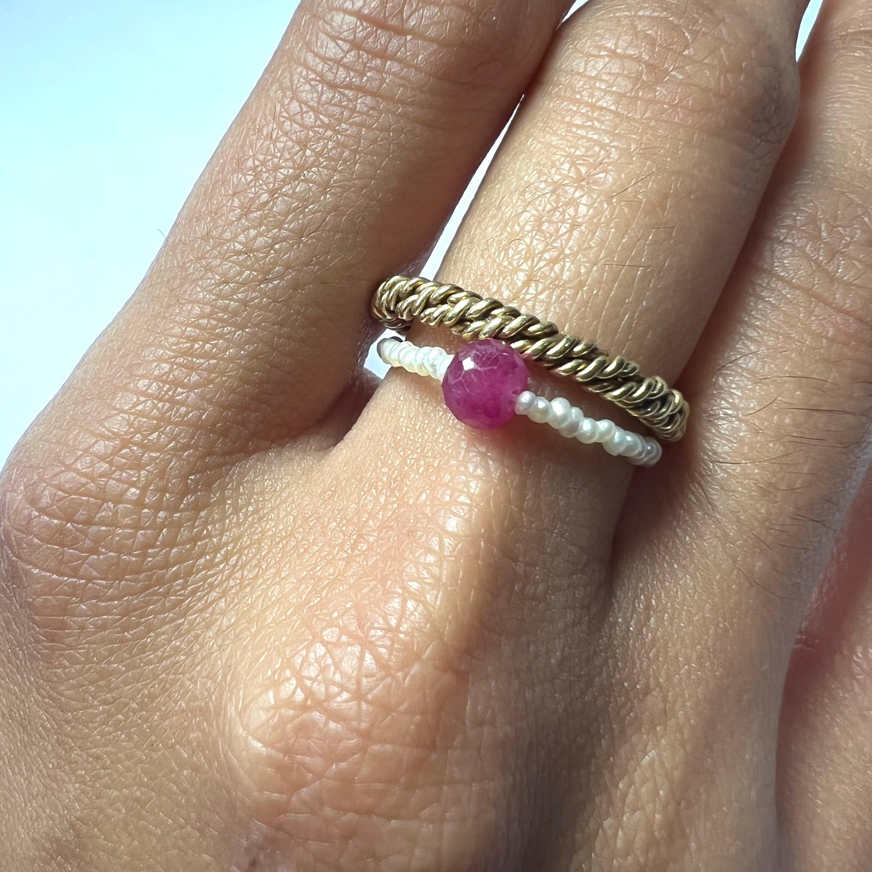 Natural Seed Pearl Eternity Rough Ruby Ring Size 6.25