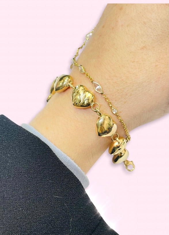 10mm Puffy Heart 10K Yellow Gold Heart Link Bracelet