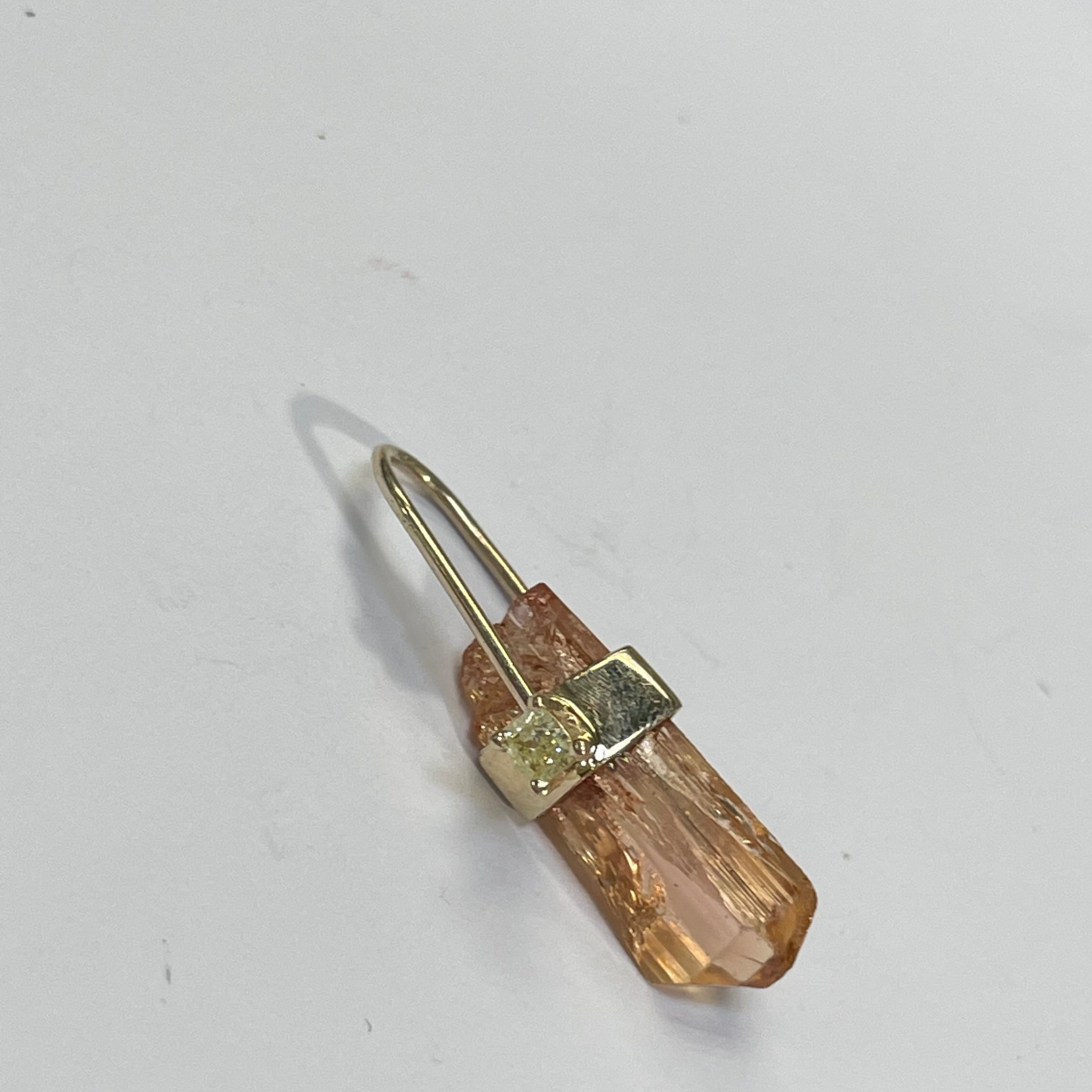 Imperial Topaz Crystal and Diamond 14K Yellow Gold Amulet