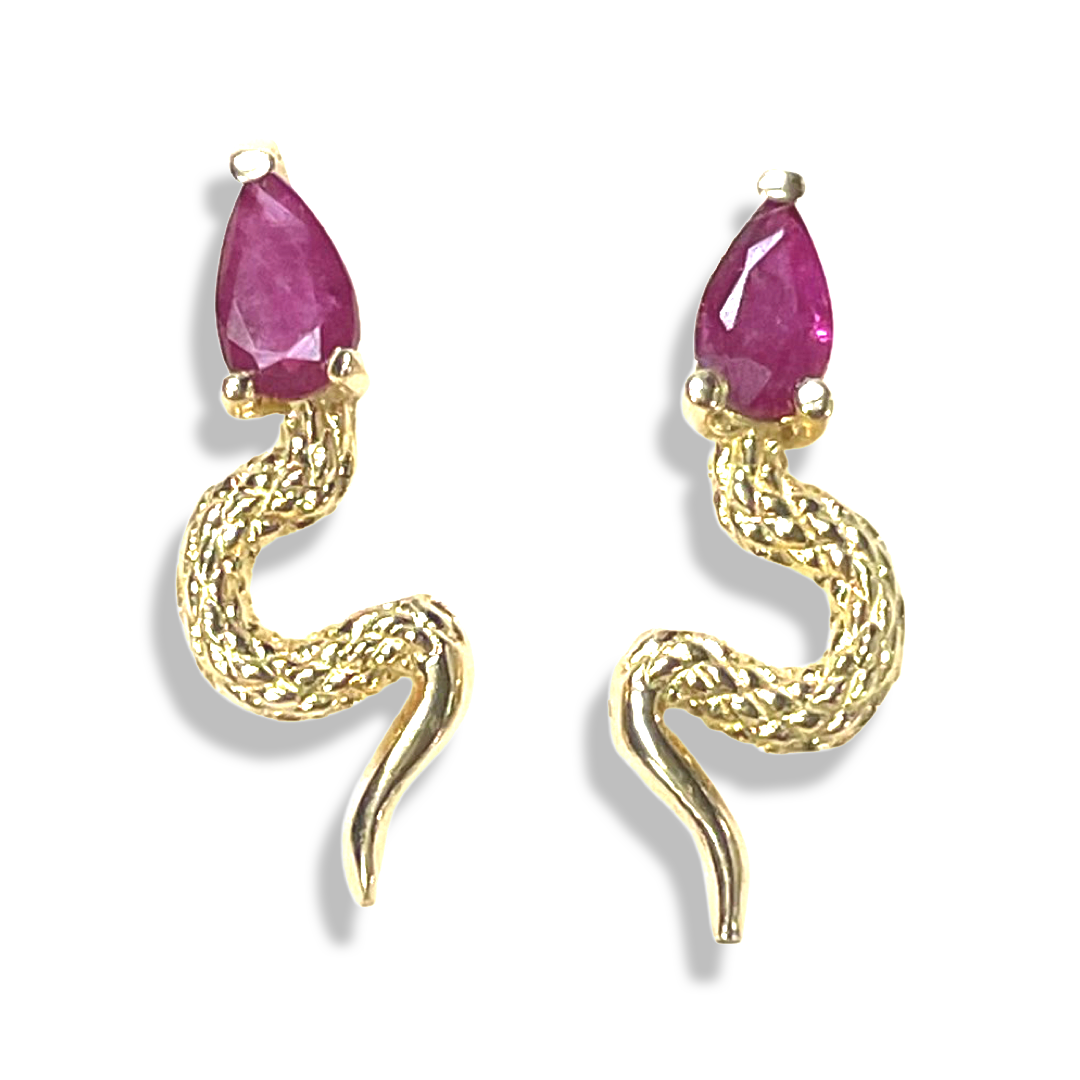 Ruby Snake Earrings 18K Yellow Gold
