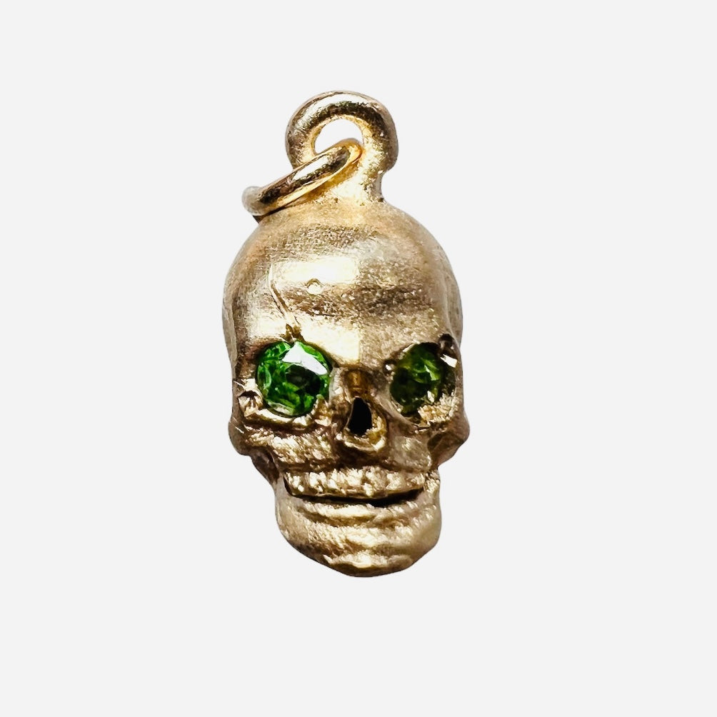 Solid 14K Small Emerald Skull Charm