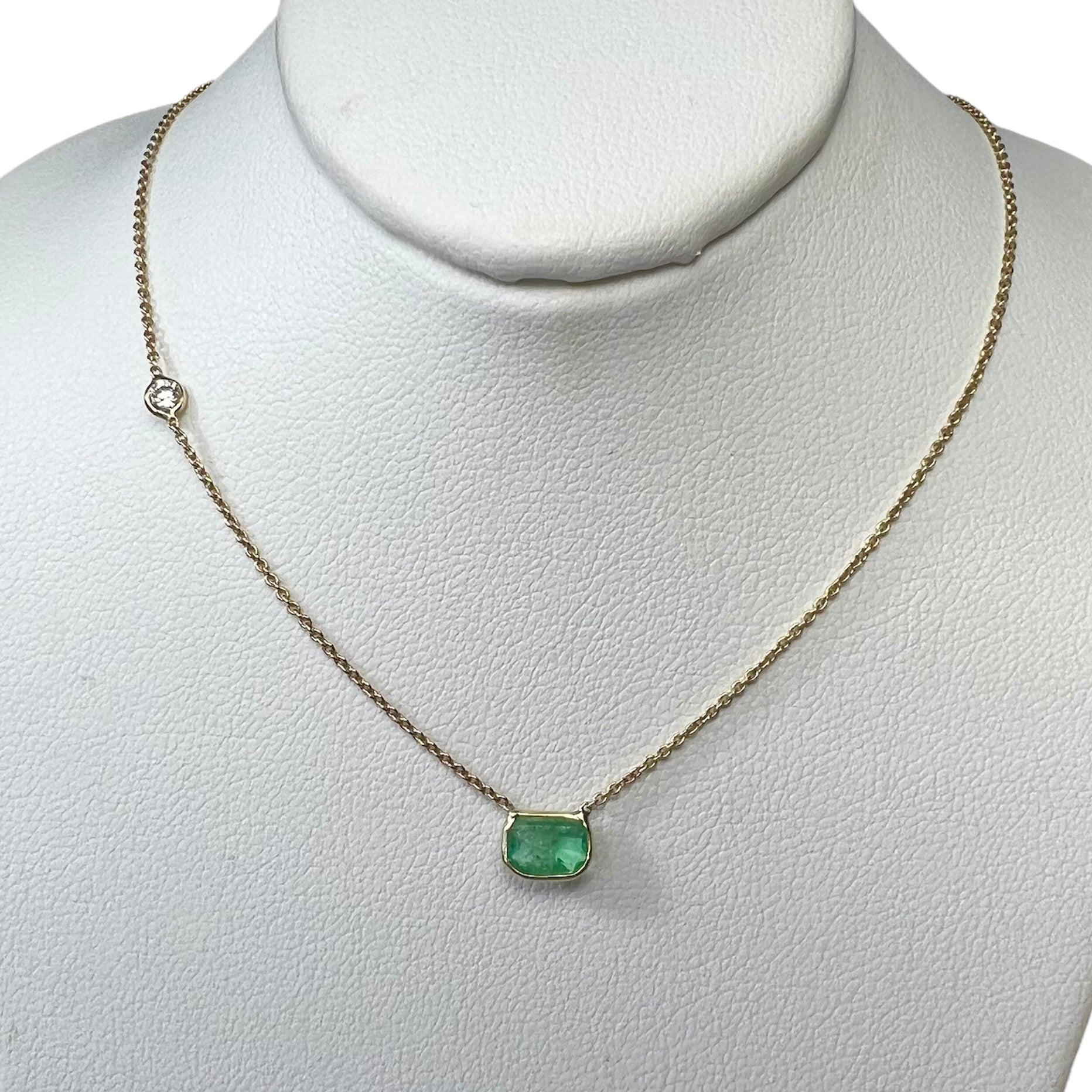 Emerald and Diamond  16" 14K Yellow Gold Cable Chain Necklace