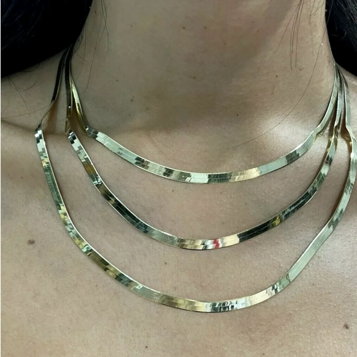 4mm 14K Yellow Gold Herringbone Necklace 15”16”18”20”