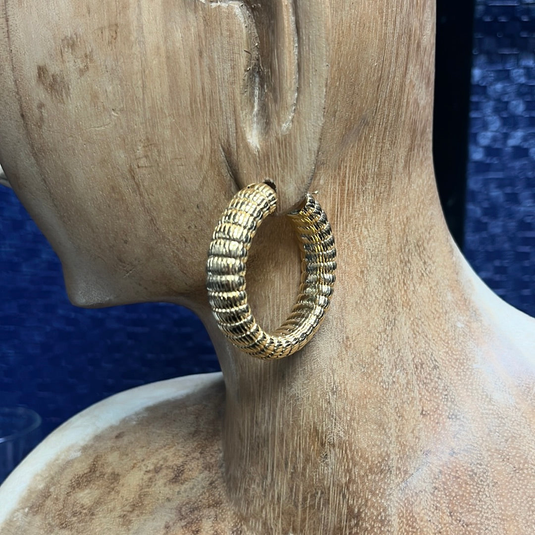 10mm Textured 1.8" 14K Yellow Gold Puffy Hoop Earrings