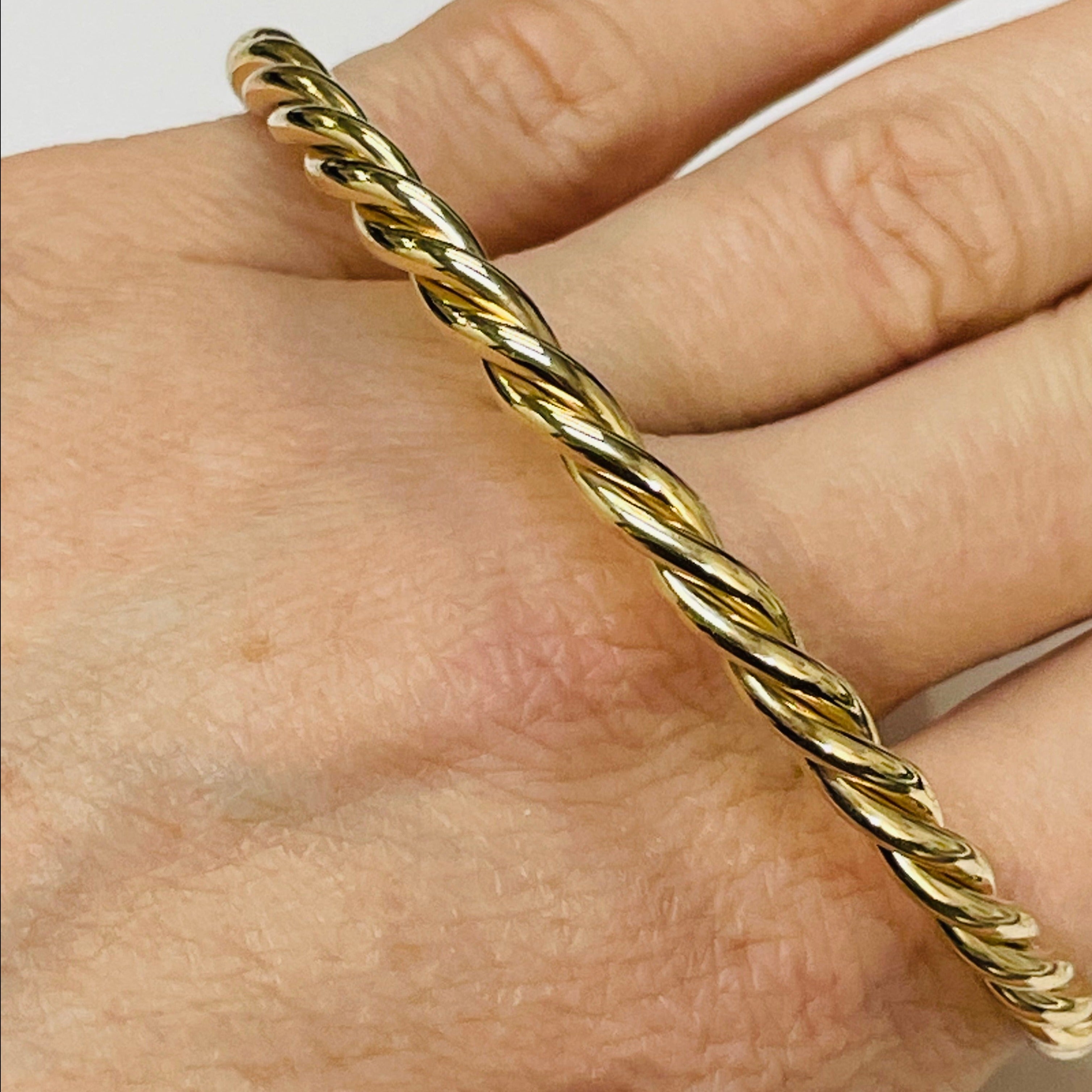 4mm 7.8" Fine 14K Yellow Gold Twisted Rope Bangle Bracelet
